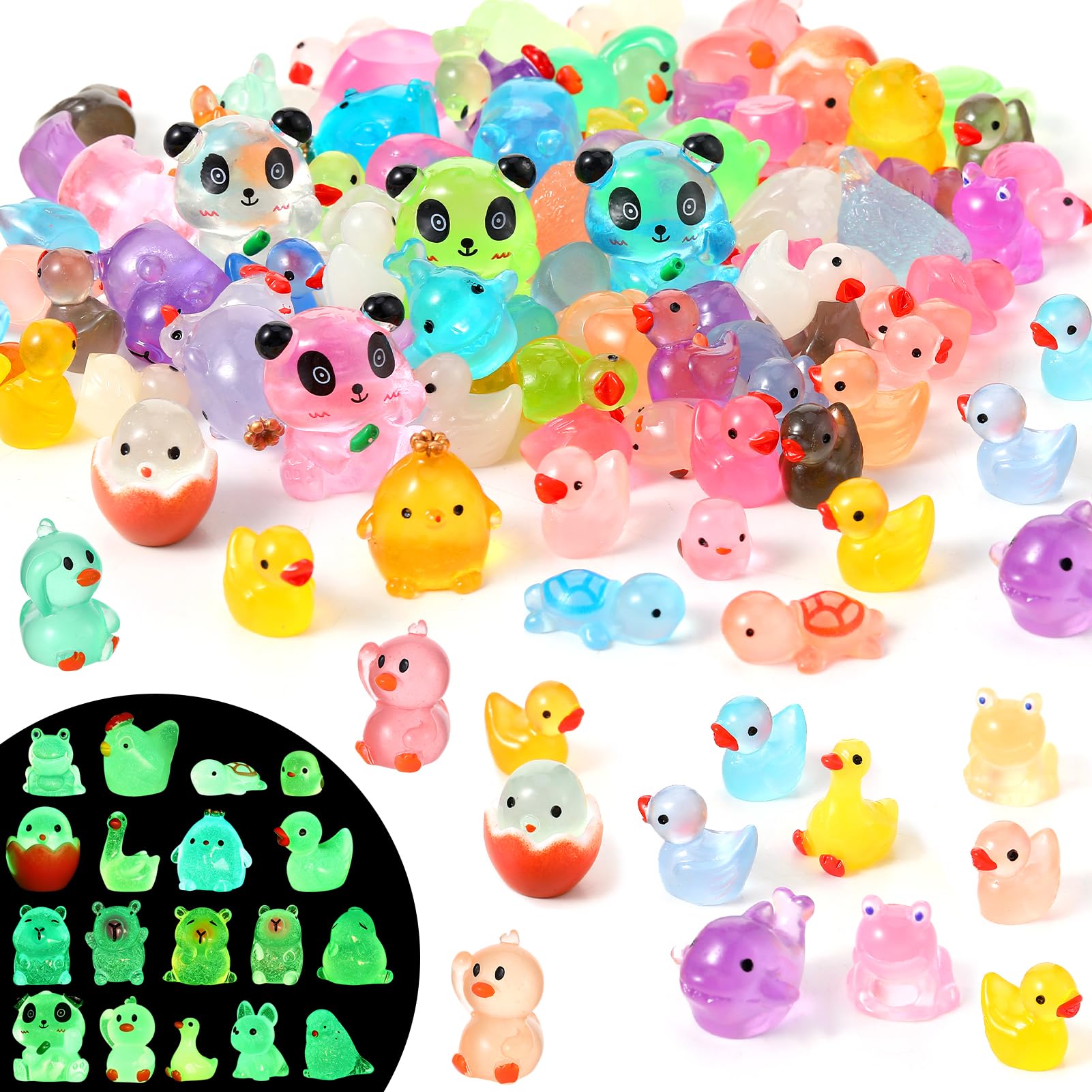 60 PCS Mini Ducks Christmas Hat Mini Resin Ducks, 9 Styles Tiny Little Duck