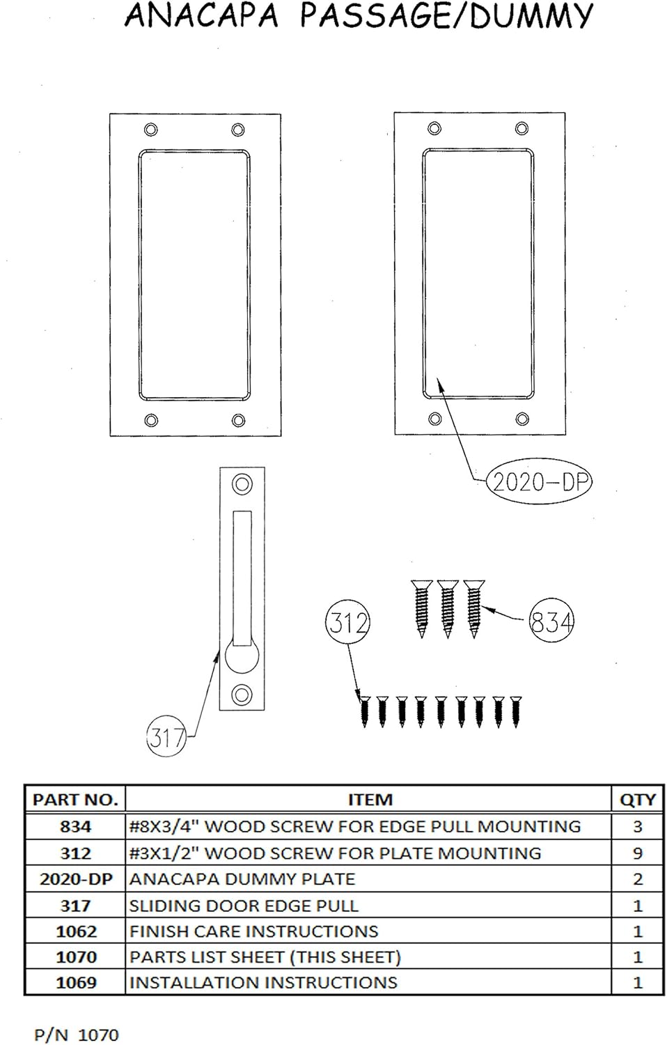 Anacapa by FPL - Solid Brass Modern Pocket Door Hardware in Passage - Hall/Closet Function - Satin Nickel