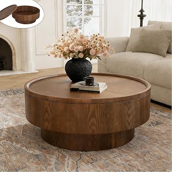 30.7" Round Coffee Table with Hidden Storage for Small Living Room