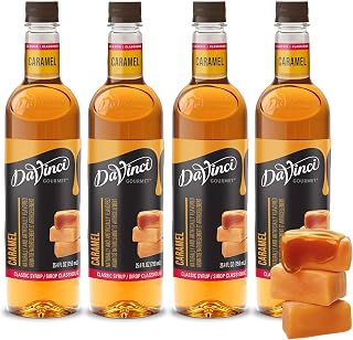DaVinci Gourmet Classic Caramel Syrup Pack of 4 - Kosher Pure Cane Sugar, Curdle-Resistant for Coffee Cocktails Desserts 25.4oz