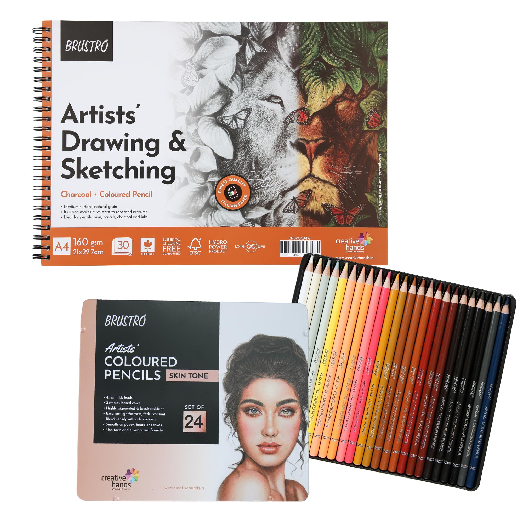 Skin Tone Coloured Pencils - 24 Shades -9 Skin Tone Coloured Pencils - 24 Shades -9