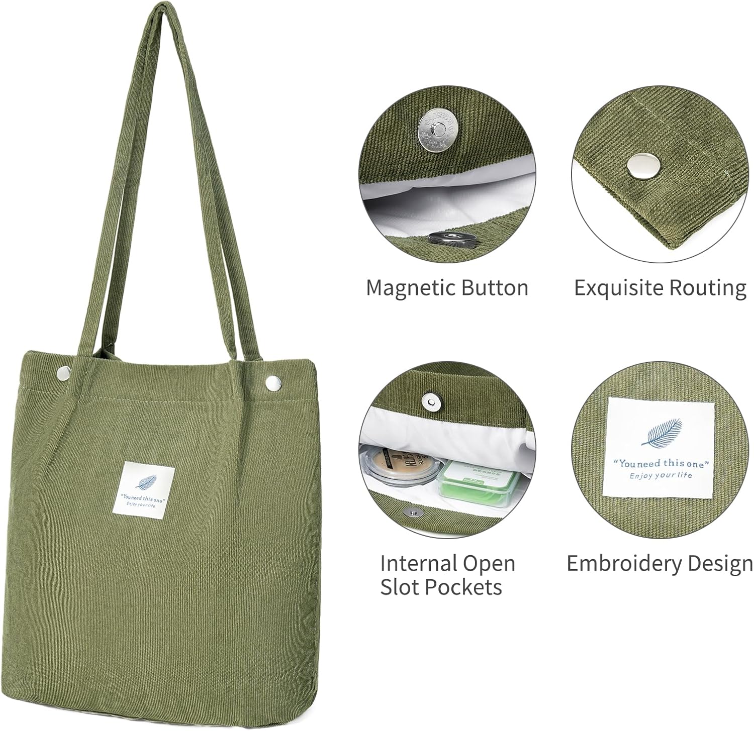 Corduroy Tote Bag for Women Crossbody Bags Lightweight Handbags Shoulder Bag with Zipper Pockets for Work Shopping - Image 6