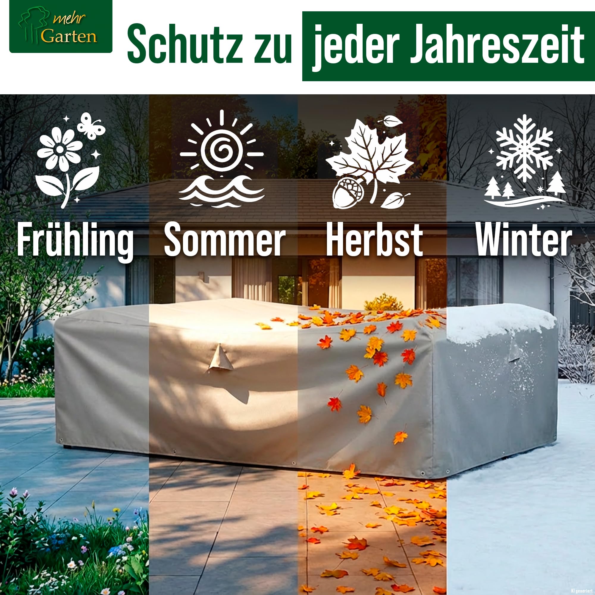 Schutzhülle Lounge rechteckig 300x300x80 cm, 600D Oxford | wasserdicht, UV-beständig, reißfest und winterfest - robuste Abdeckung für Gartenmöbel mit Kordelzug für sicheren Halt