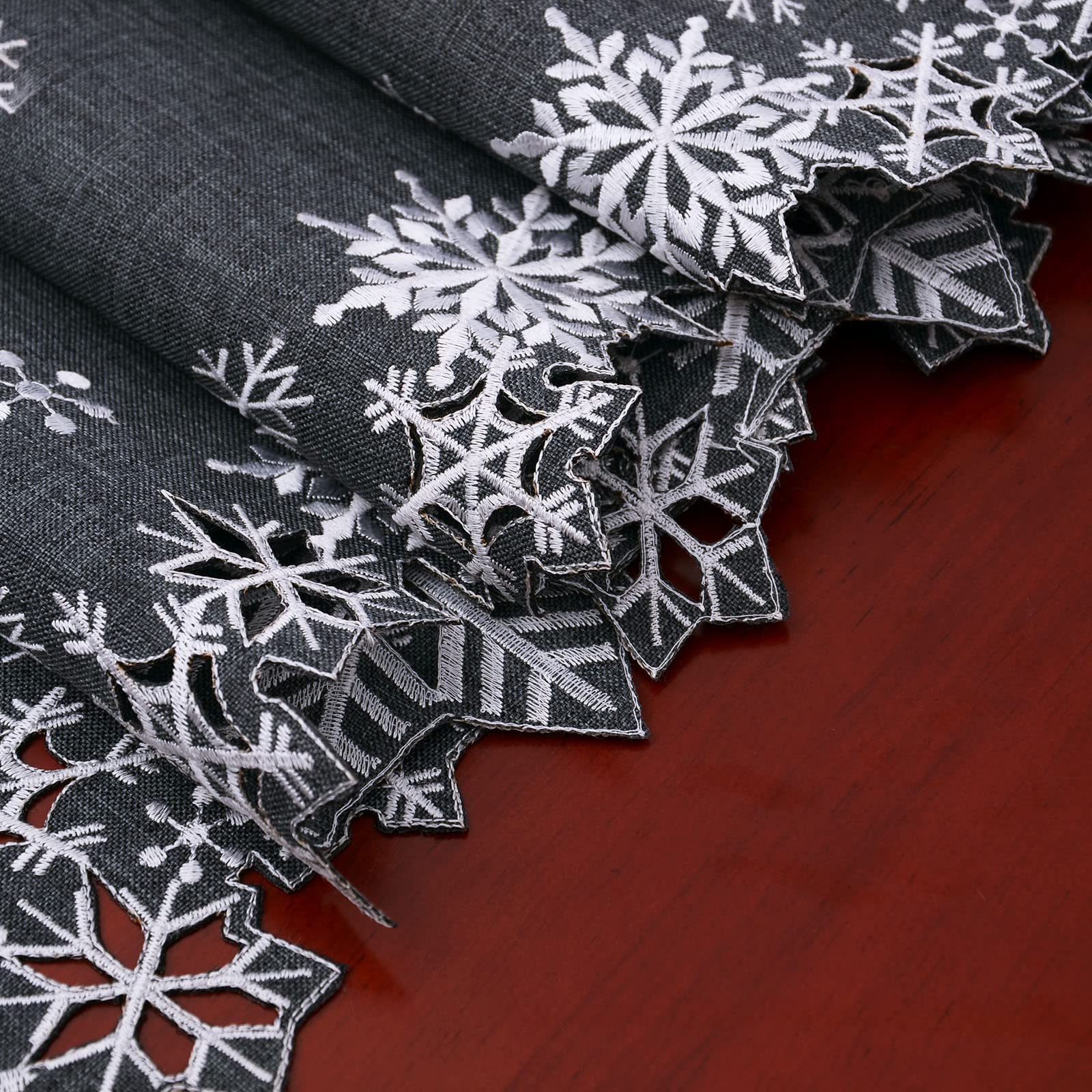 Aazon.co: Sihosen Ebroidered Navy Blue Snowflakes Table Runners - View #3