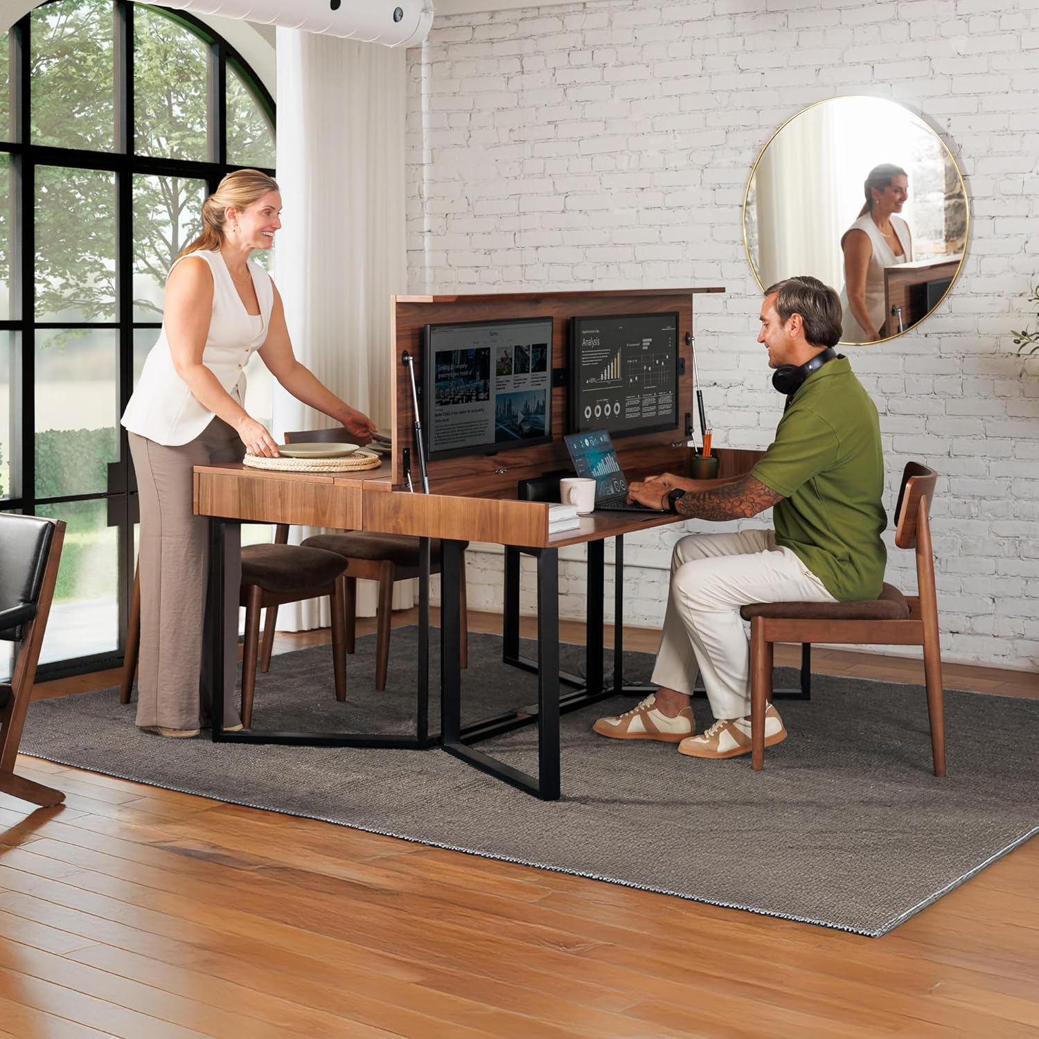 Transformer Table - Dining Table to Computer Desk, Work-from-Home Office, Gaming Desk, Study Desk, Space-Saving Furniture, Multiuse Dining Table, Royal Brown