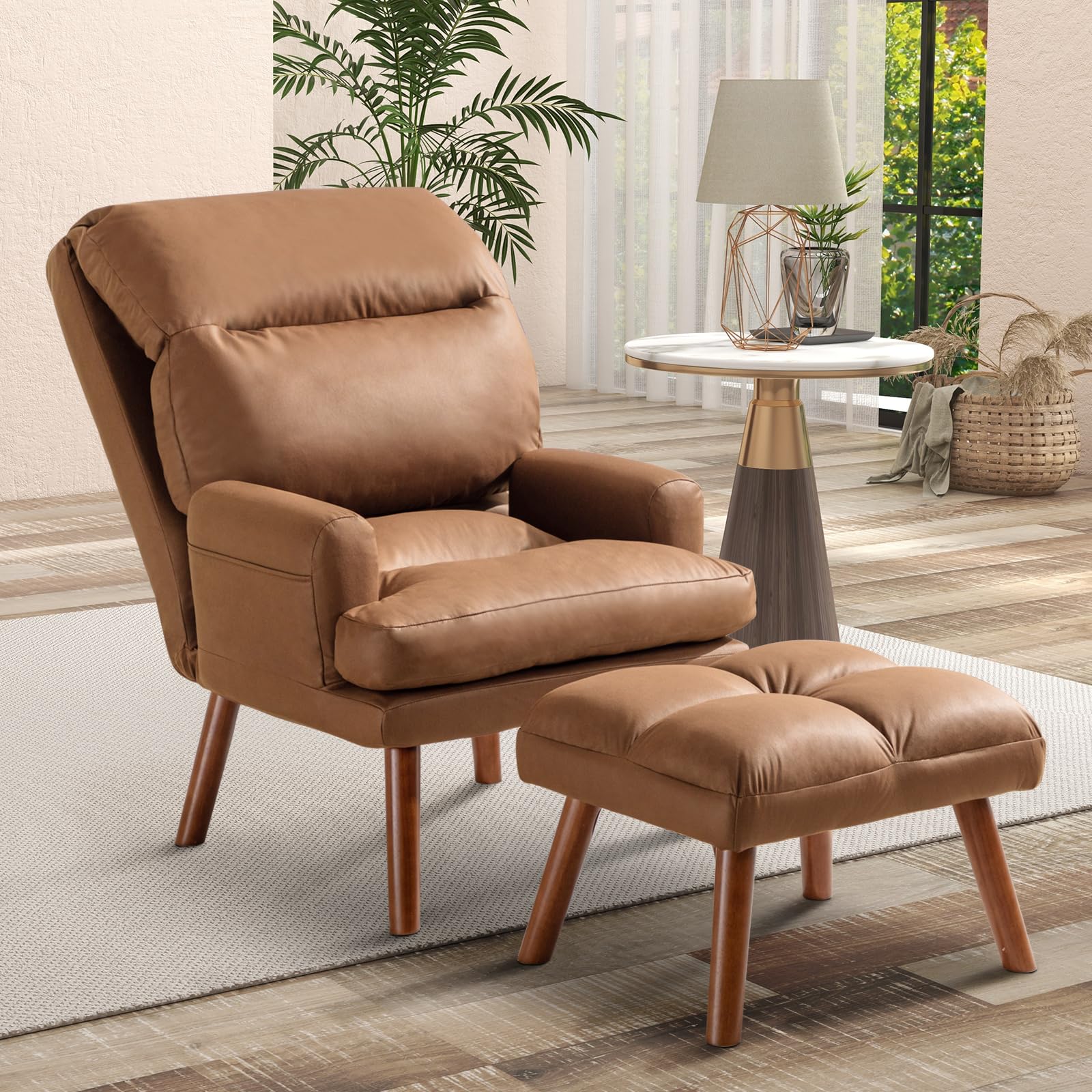CANMOV Modern Accent Chair with Ottoman