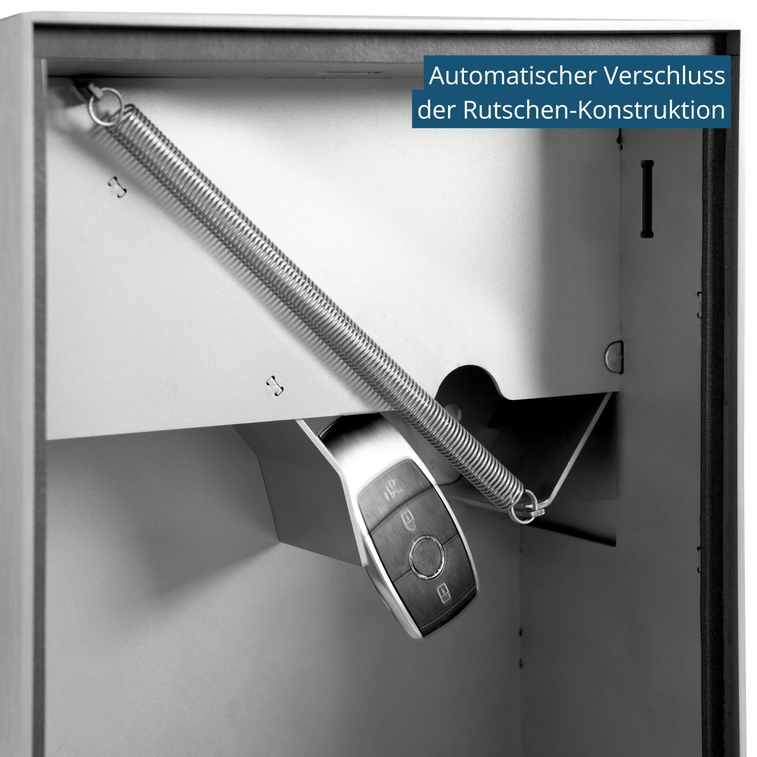 masunt Rückwurftresor 2149 aus Edelstahl – Wetterfester Schlüsselsafe mit Einwurfklappe, 3 mm Wandstärke, zeitlich beschränkbare Onlinecodes, für Schlüsselrückgabe im Außenbereich