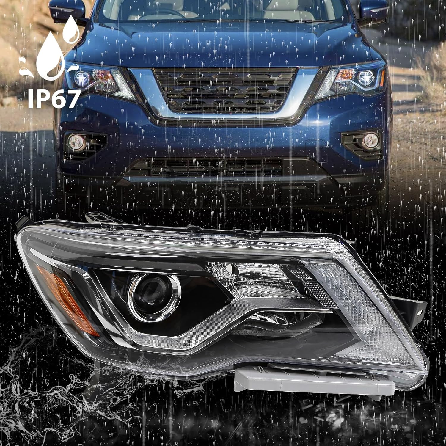 Huray Right Halogen Headlight Assembly Fit for Nissan Pathfinder 2017-2020 RH w/LED DRL Projector Headlamp OE Factory Head Light Replacement for NI2503252 114-60863R Passenger Side