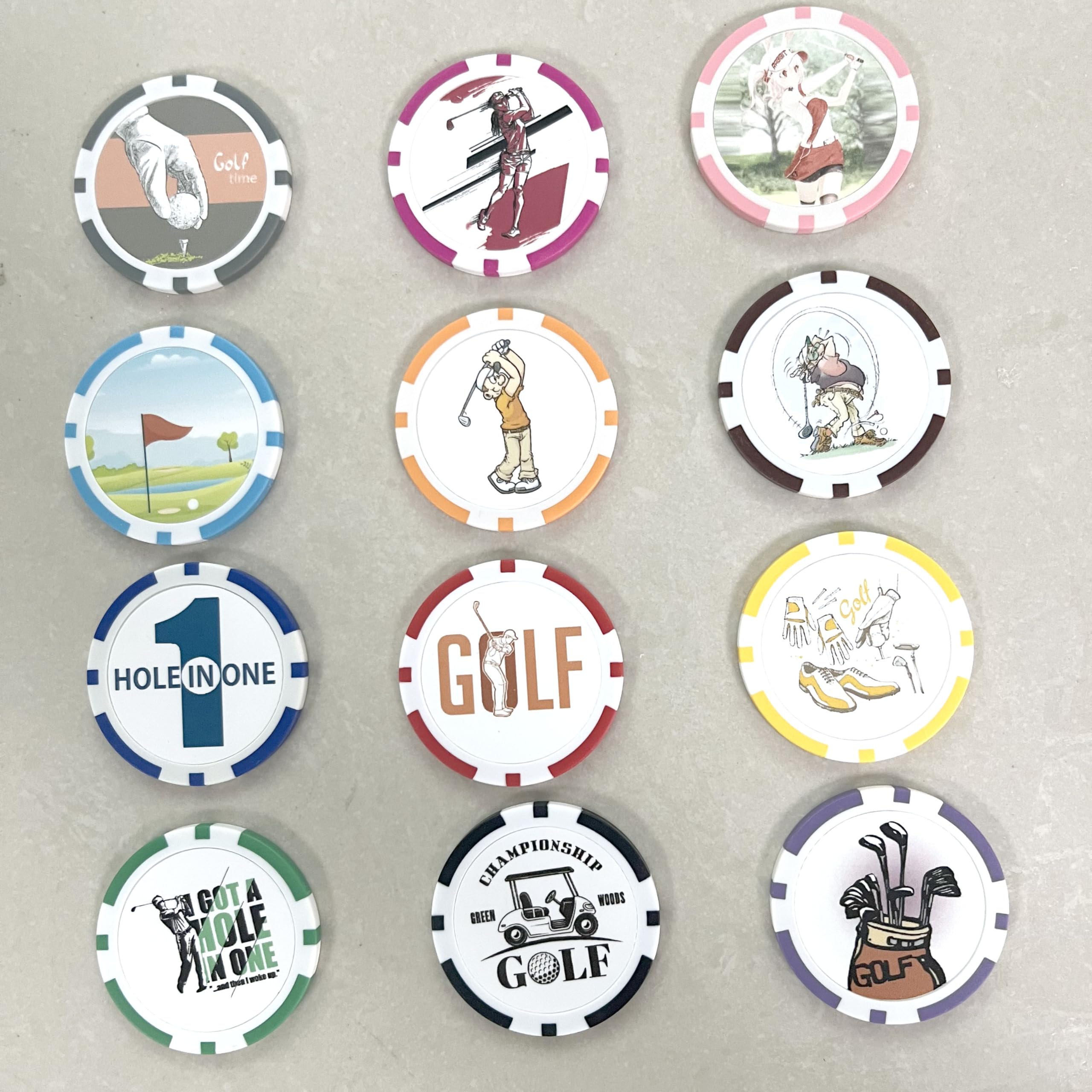 HH-GOLF Golf Ball Marker Poker Chips, 12 Styles Funny Collection Ball Marker Set for Women Men Gift Accessories