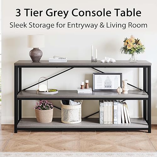 Miniatura 39 de LVB Mesa consola negra, mesa de entrada moderna para pasillo sala de estar, mesa de sofá industrial detrás del sofá, mesa de entrada de metal de