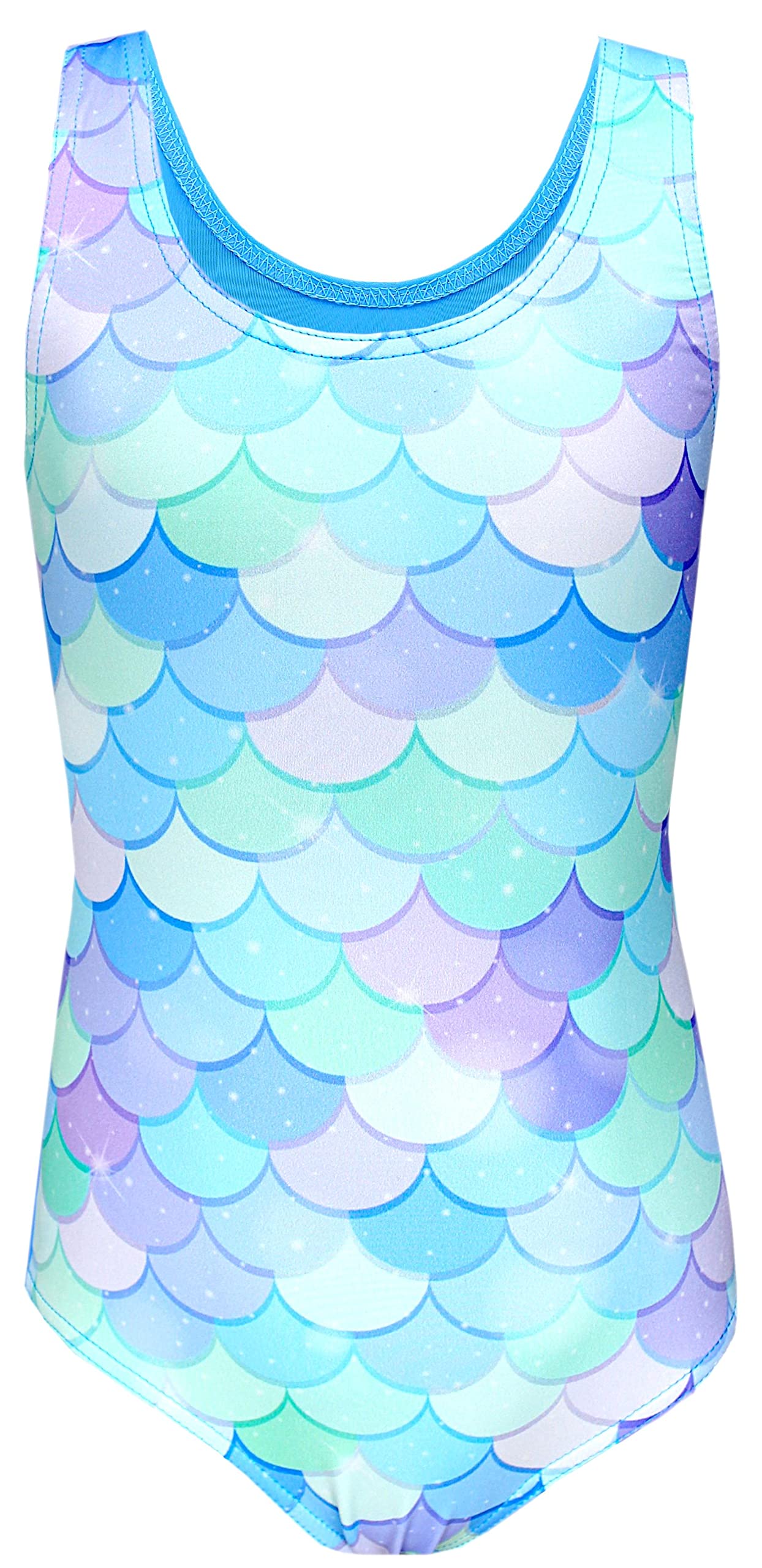 Aquarti Badeanzug Mädchen – Sportlicher Mädchen Badeanzug mit Ringerrücken Print, Farbe: Meerjungfrau Blau/Grün/Violett, Größe: 122