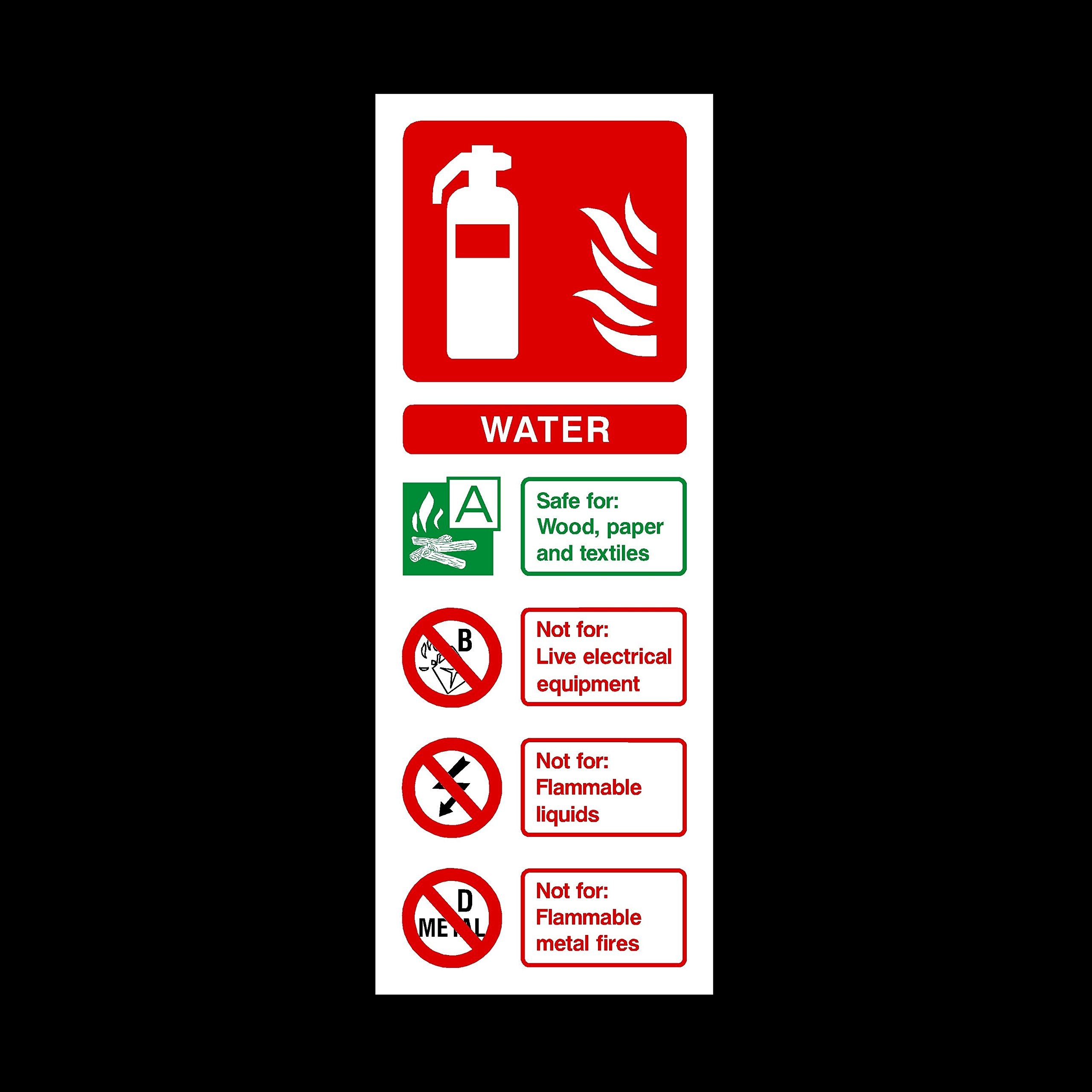 Ussp&S Red Fire Extinguisher Water Plastic Sign - Fire/Emergency/Exit/Alarm/Push/Extinguisher/Assembly (Fe34)