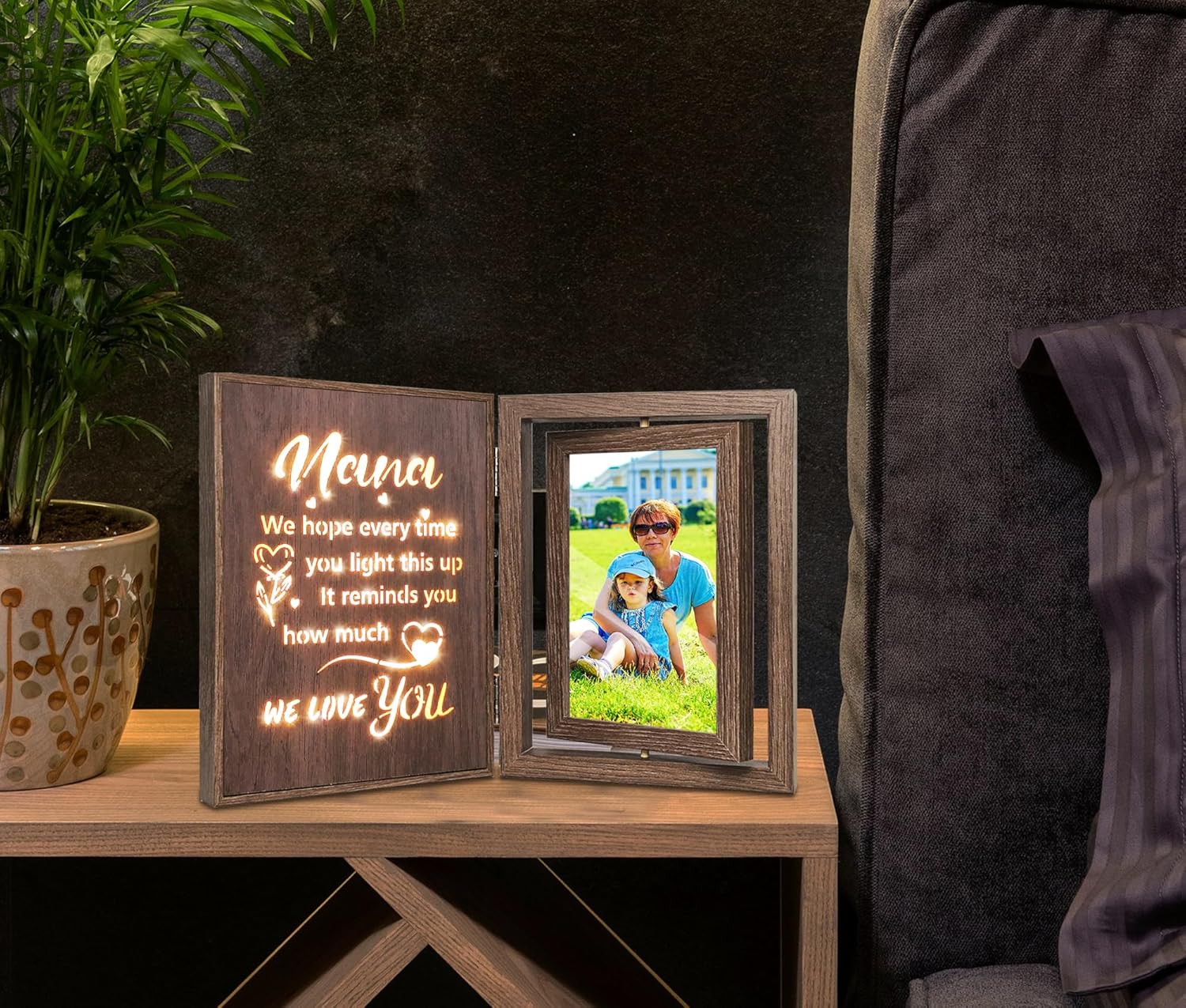 EYITUPC Nana Picture Frame – Light-Up Wooden Rotating Photo Frame, Holds Two 4x6 Photos, Perfect Nana Gifts from Grandkids for Birthday or Mother's Day