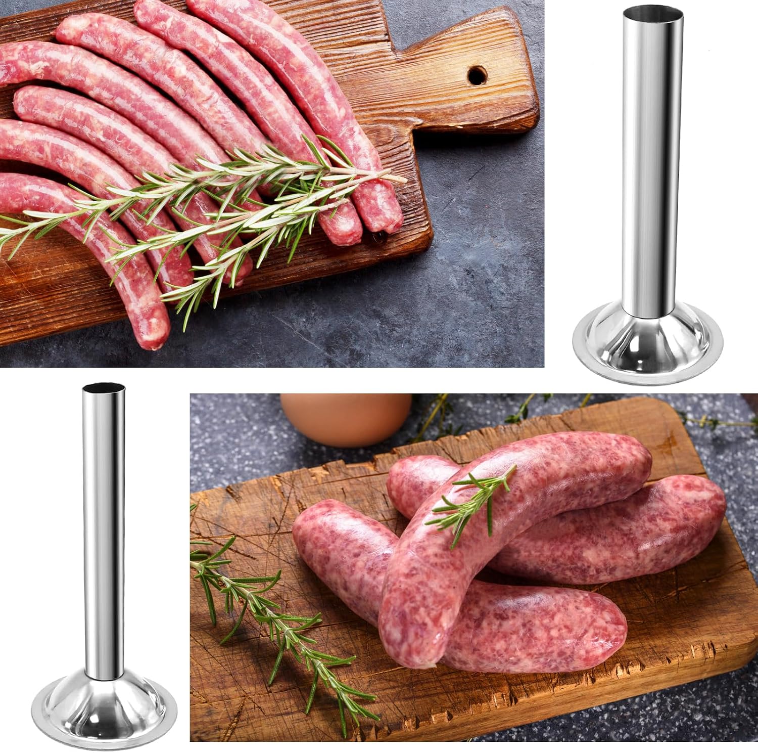 Saihisday 4Pcs Sausage Stuffing Tubes Stuffing Nozzles Stainless Steel Sausage Maker Tubes Snack Stick Stuffer Tube Sausage Stuffer Tubes for #10/#12 Meat Grinder