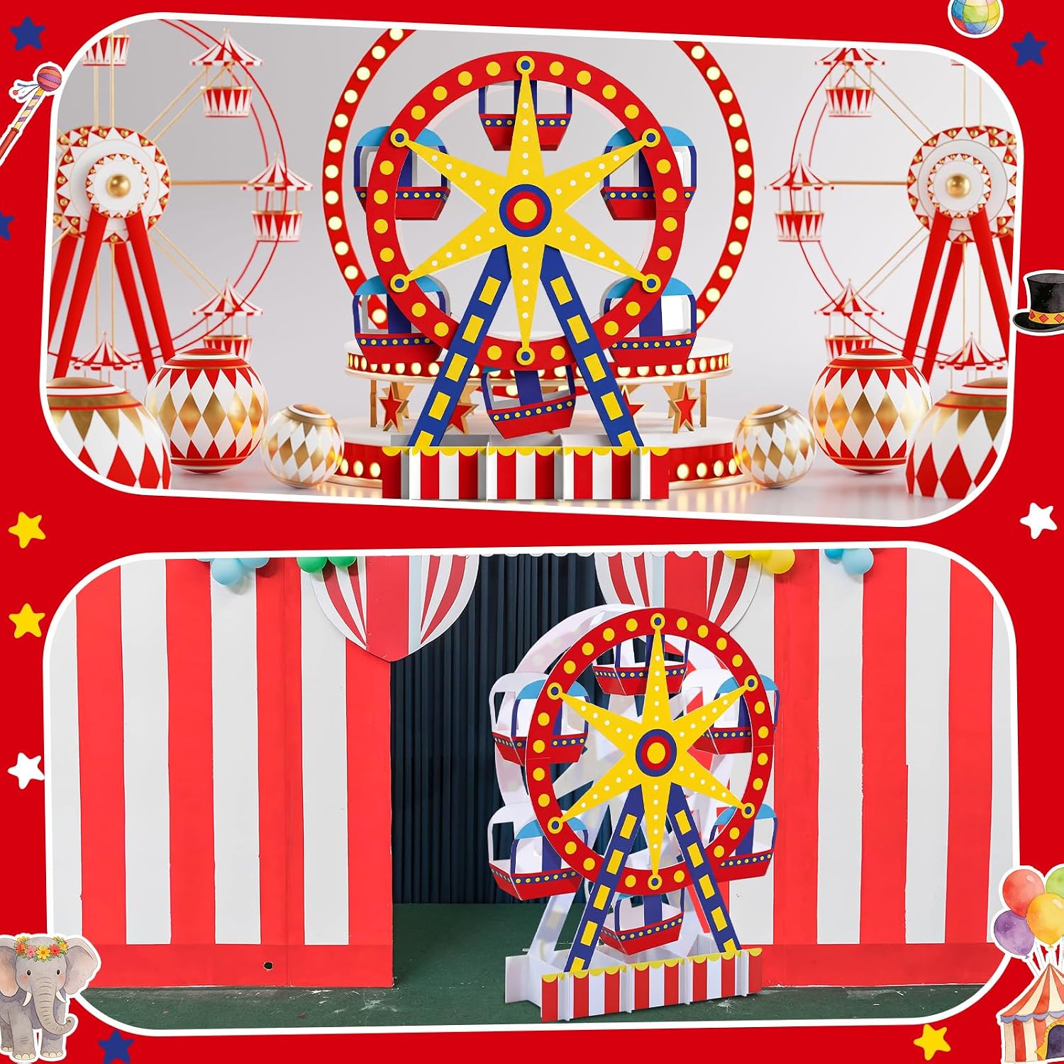 4 ft Carnival Ferris Wheel Cardboard Cutout Stand up Circus Party Decoration Life Size Ferris Wheel Photo Booth Props for Carnival Circus Birthday Backdrop Party Supplies
