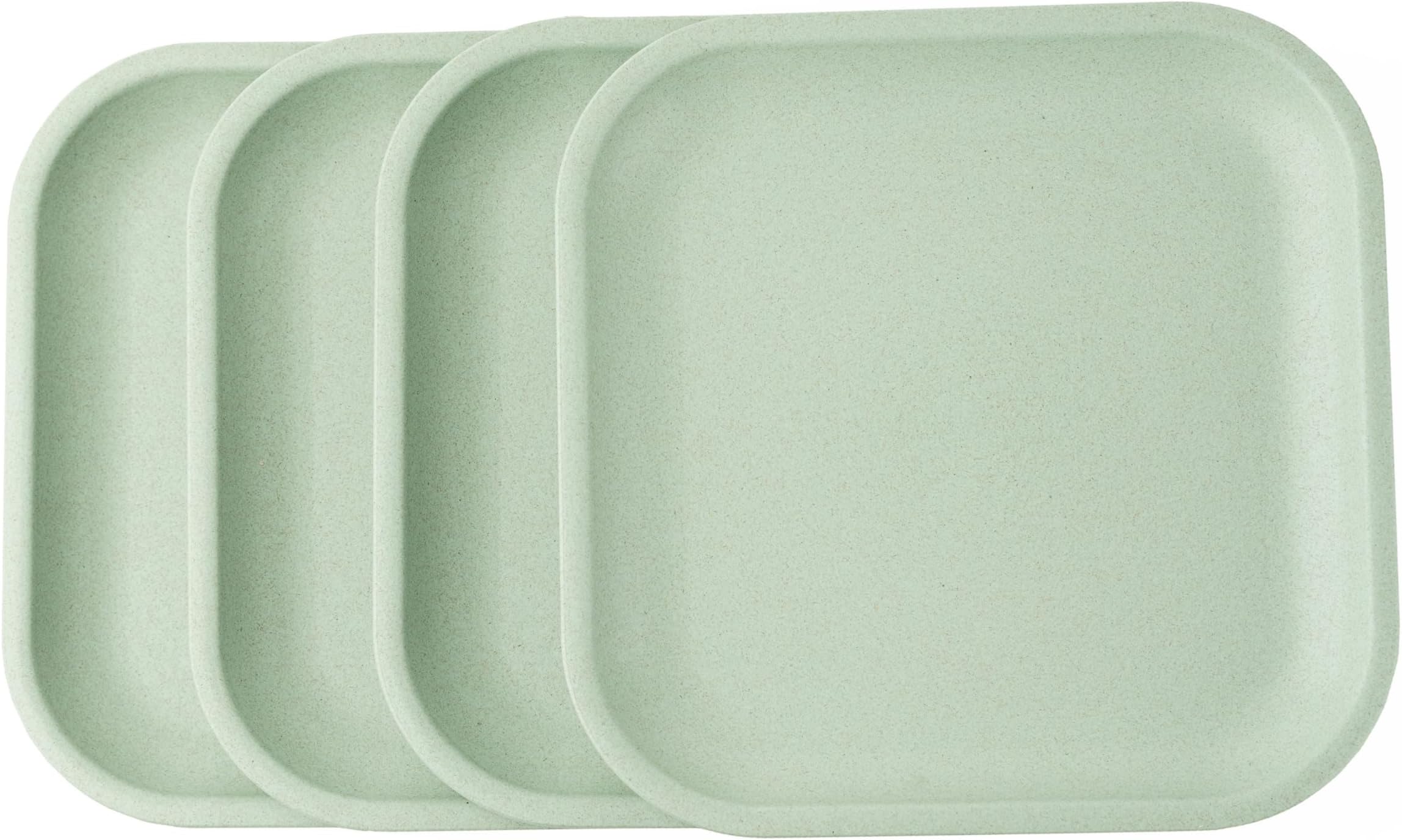 Irida Naturals Rice Husk & Bamboo Fiber Square Multipurpose Plate| 8 inch Set of 4| Eco-Friendly,Lightweight & Unbreakable Plates | Microwave Safe Serving Plates | for Hot & Cold Serving (Mint Green)