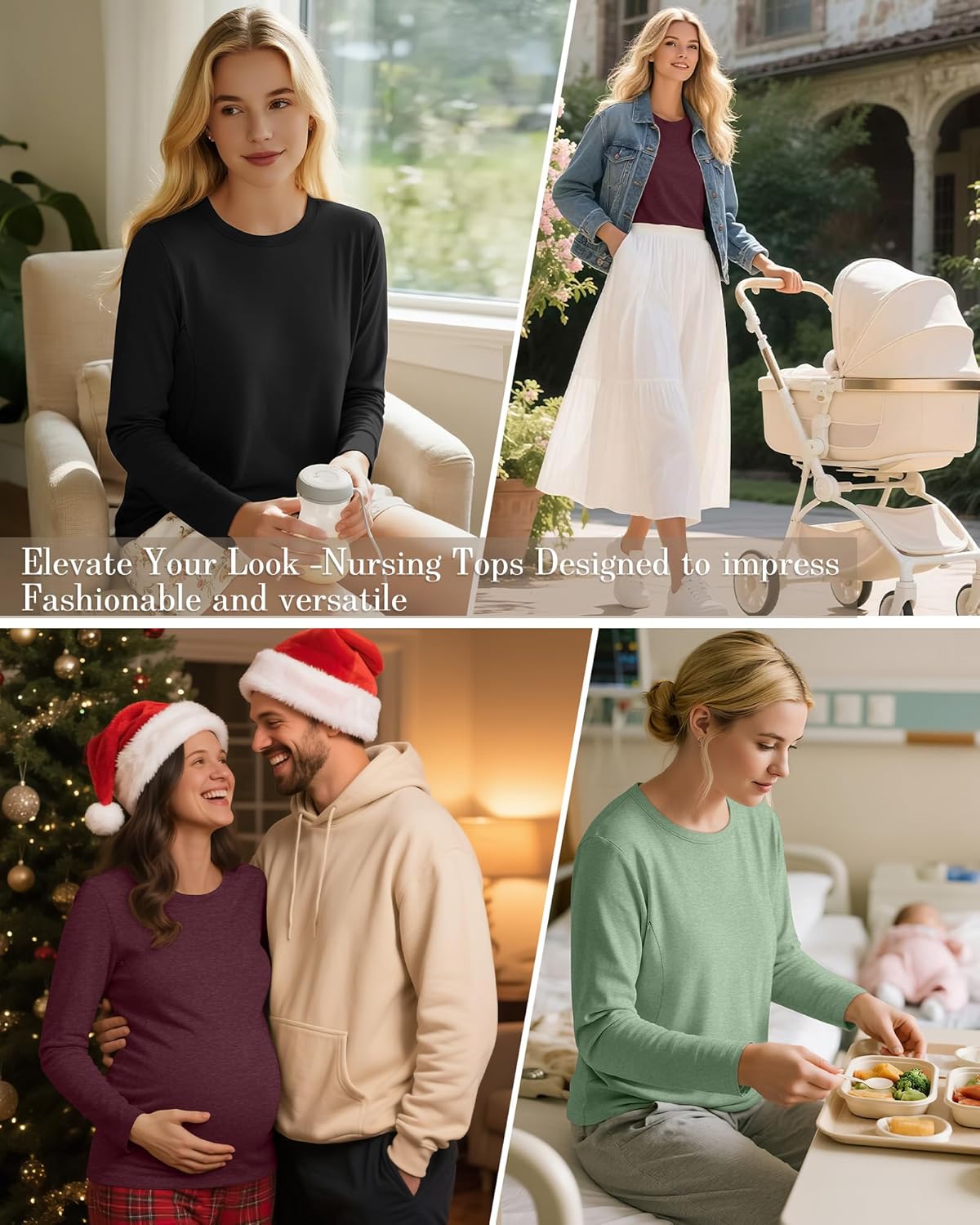3 Pack Nursing Tops for Breastfeeding Maternity Shirts Zipper Long Sleeve Round Neck Knit Casual Nursing Clothes - Image 5