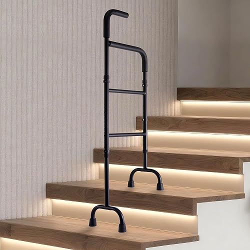 ZczCjWq Stair Assist Cane - 13 Height Adjustable Quad Base Stair Climbing Aid Supports 300 lbs