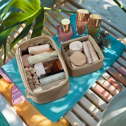 Miniatura 3 de Pocmimut Bolsa de maquillaje de viaje, bolsa grande para cosméticos, estuche organizador de maquillaje, estuche de maquillaje de doble capa