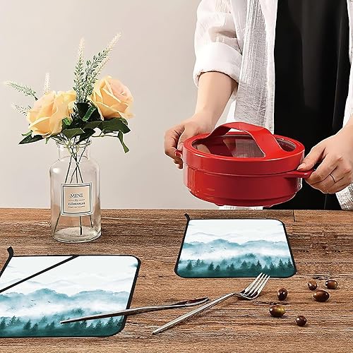 Miniatura 6 de Misty Forest - Juego de 2 soportes para ollas de cocina resistentes al calor para microondas, horno, horno, platos finales y regalos de barbacoa
