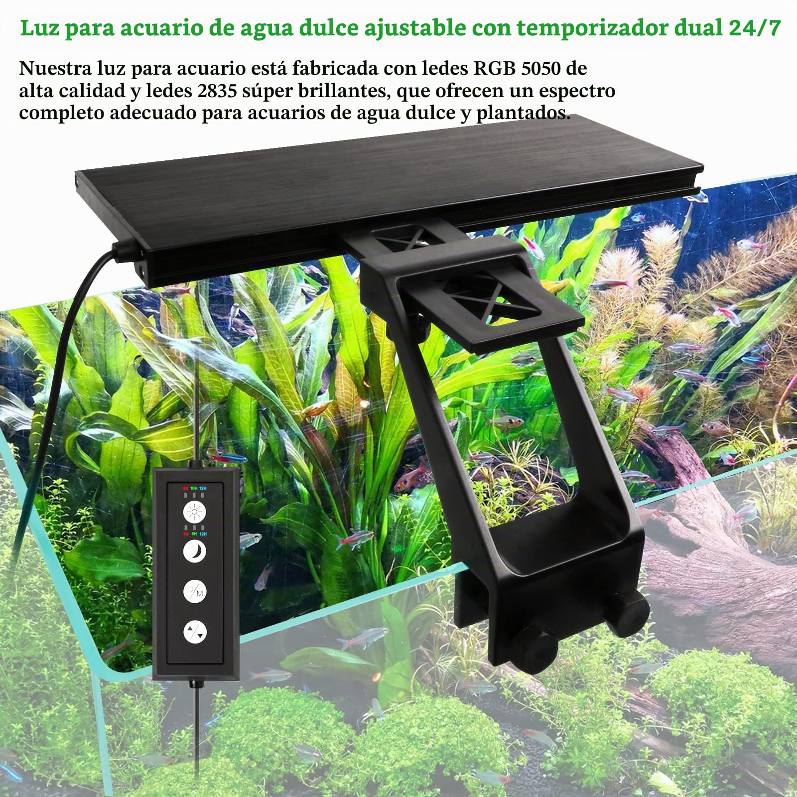 Luces para Acuarios, 14W LED de Acuario Peces Tanque Clip-on Lámpara, RGB Regulable 58LEDs con Temporizador para Plantas Acuáticas