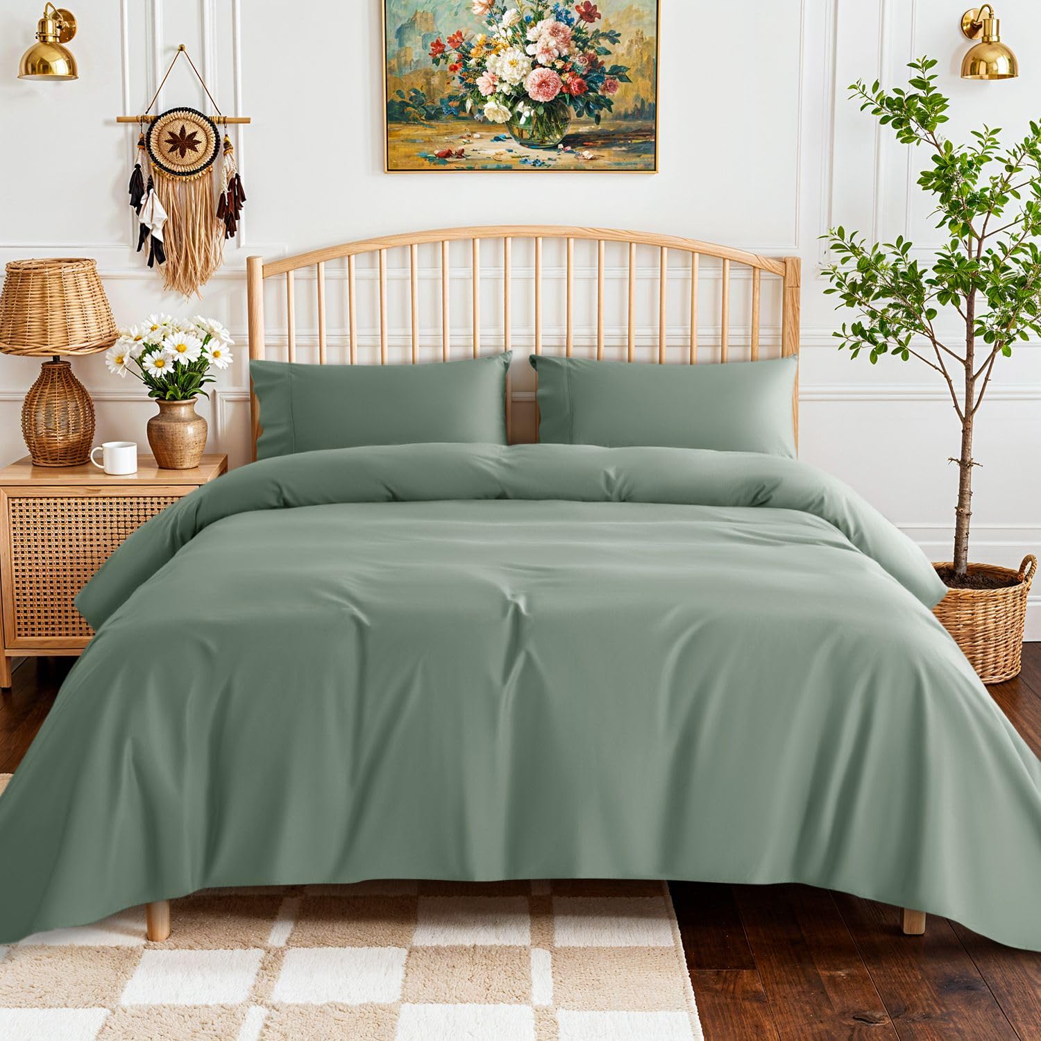 SONORO KATE 800 Series 100% Egyptian Cotton King Size Sheets,Sateen Weave