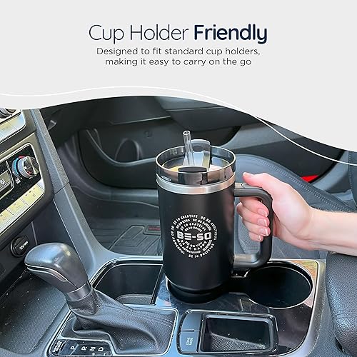 Miniatura 5 de Vaso de 40 onzas con asa y tapa con pajilla, botella de agua reutilizable de acero inoxidable, taza de café de viaje, apta para portavasos  Regalos