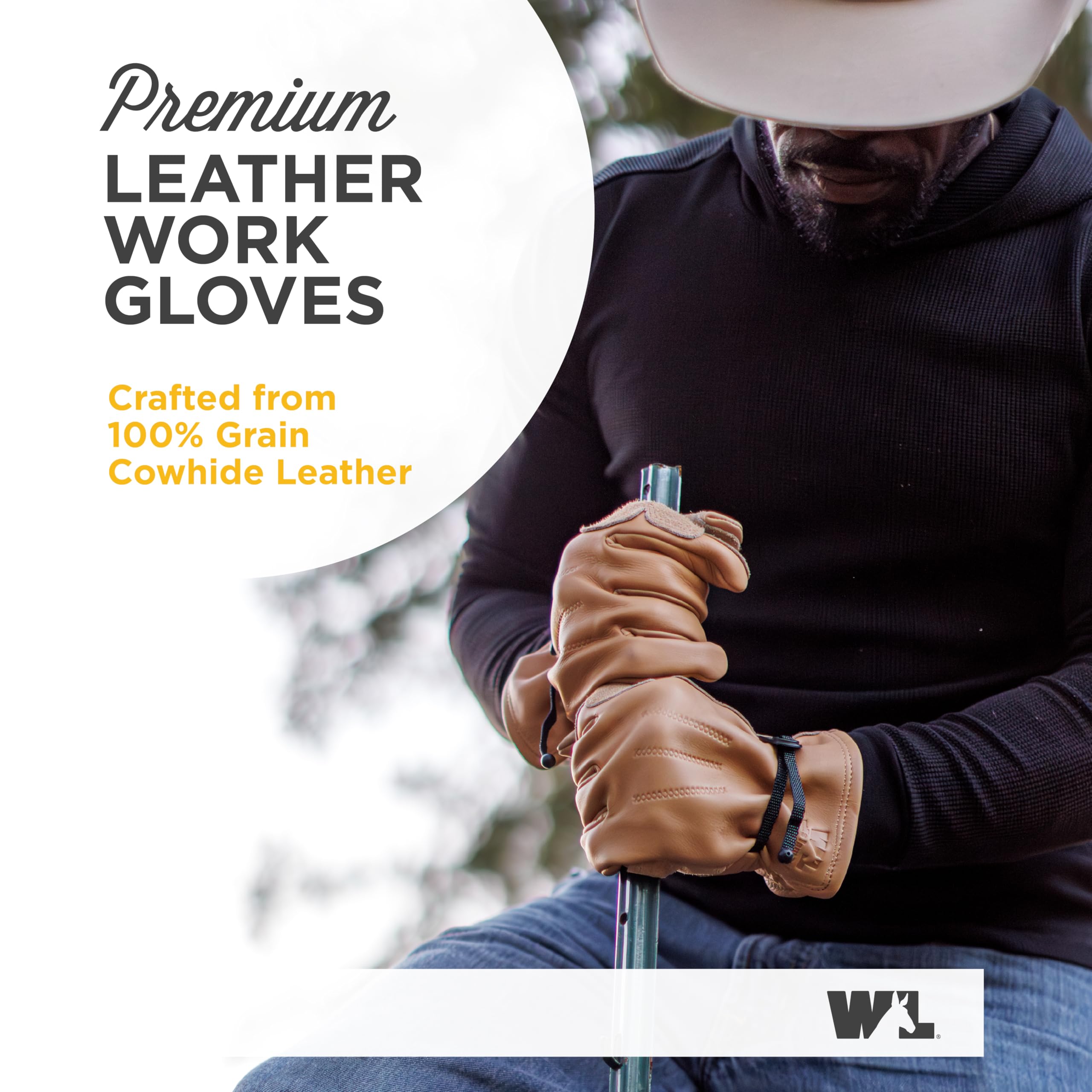 Wells Lamont Guantes de trabajo para hombre, cuero vacuno, resistentes, talla XL