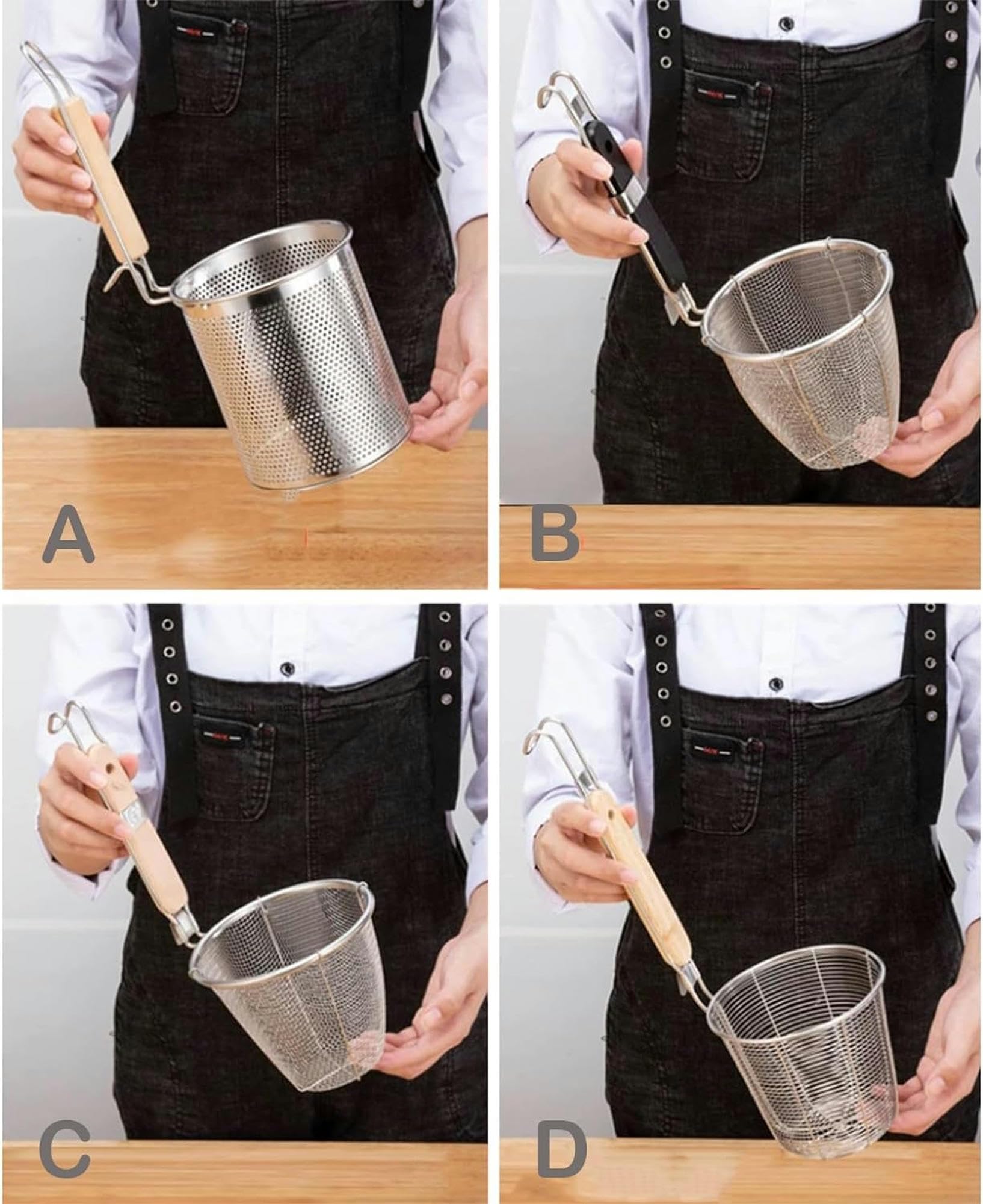 Cuiseur à pâtes professionnel en acier inoxydable avec séparateur et passoire, cuiseur à pâtes professionnel en acier inoxydable pour restaurant à domicile, cuiseur à pâtes (couleur unique, 4 trous)
