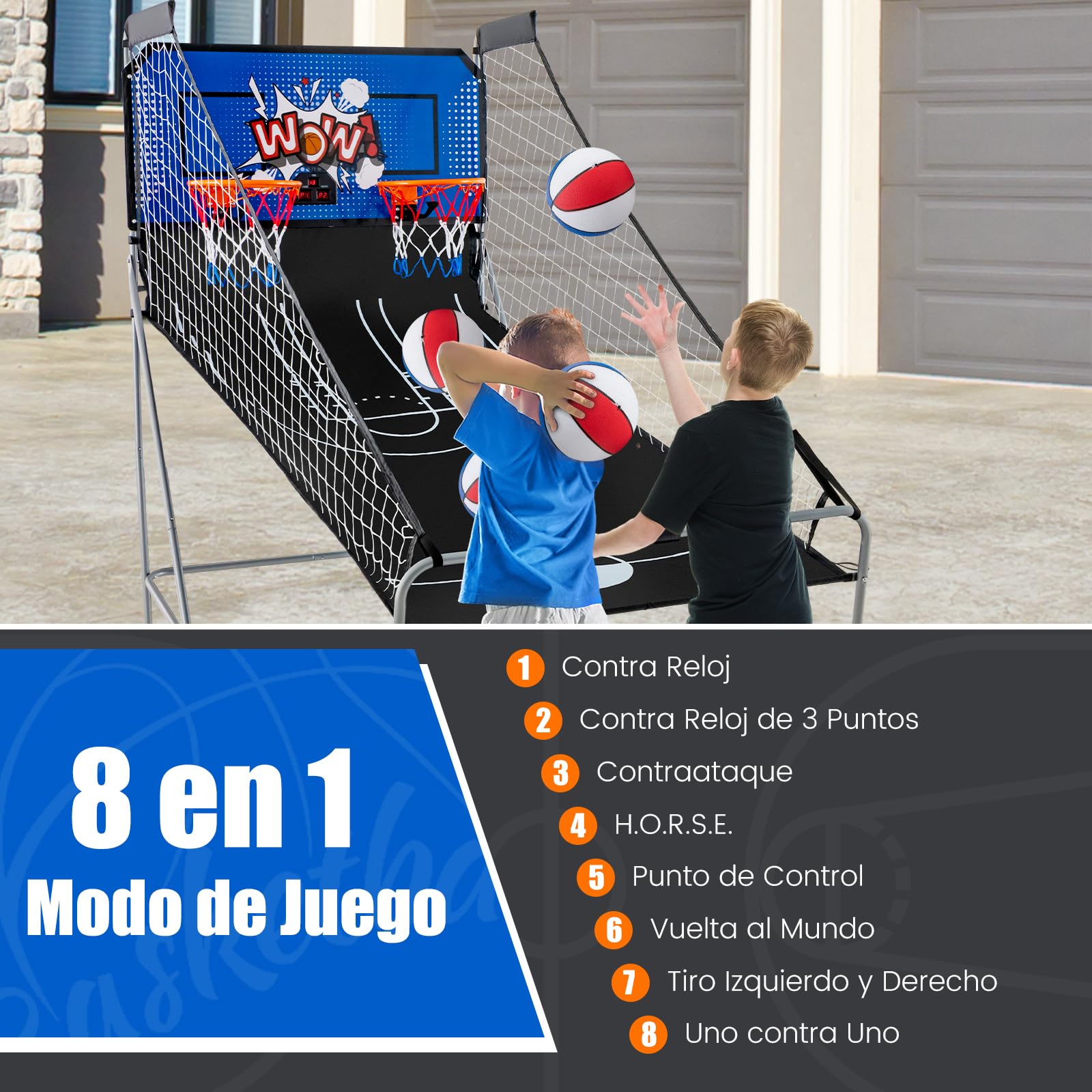 GOPLUS Canasta de Baloncesto Plegable con 8 Modos (Wow,Azul)