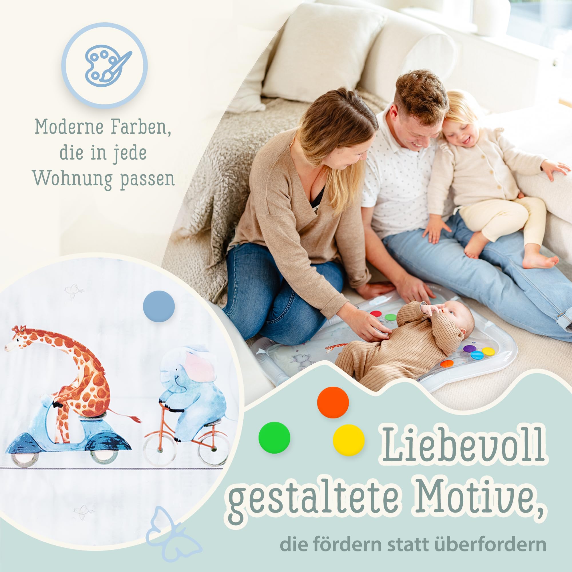 TummyTime Wassermatte XXL by Freudeskind, Baby Wasserspielmatte, 100% Phtalate- & BPA-frei ab 0, 3, 6, oder 9 bis 24 Monate, Sensorische Montessori Spielmatte, Babyspielzeug Bauchlage