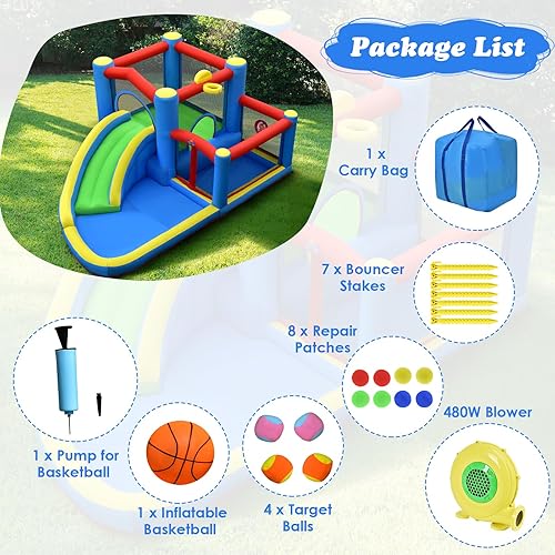 Miniatura 6 de BOUNTECH Tobogán acuático inflable, casa hinchable para niños de 5 a 12 años, para fiestas en interiores y exteriores, con soplador de 480 W, bolas