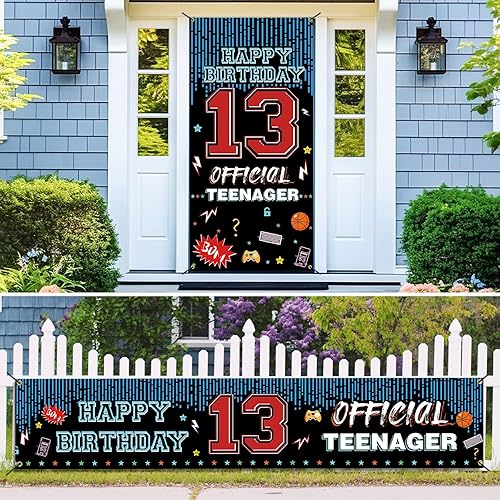 Miniatura 6 de Juego de decoración de feliz cumpleaños número 13, cartel oficial de fondo de cumpleaños de 13 años para niños y niñas, cartel de fiesta de