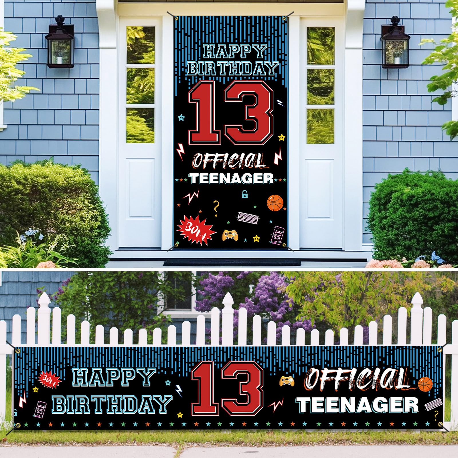 PHXEY Teenager 13. Geburtstag Dekorationsset – 2-teilig, Stoff, Inkl. Banner Und Hintergrund, Mit Aufhängeleine