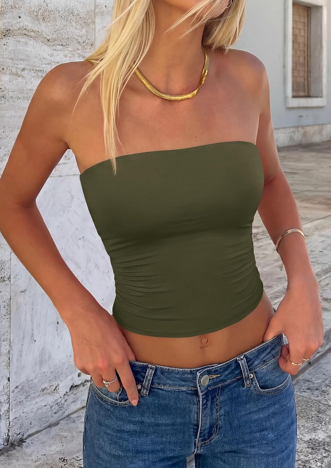 PRETTYGARDEN Women Tube Tops Strapless Going Out Crop Top 2026 Spring Fashion Y2K Summer Bandeau Shirt Beach Vacation Clothes - Image 5