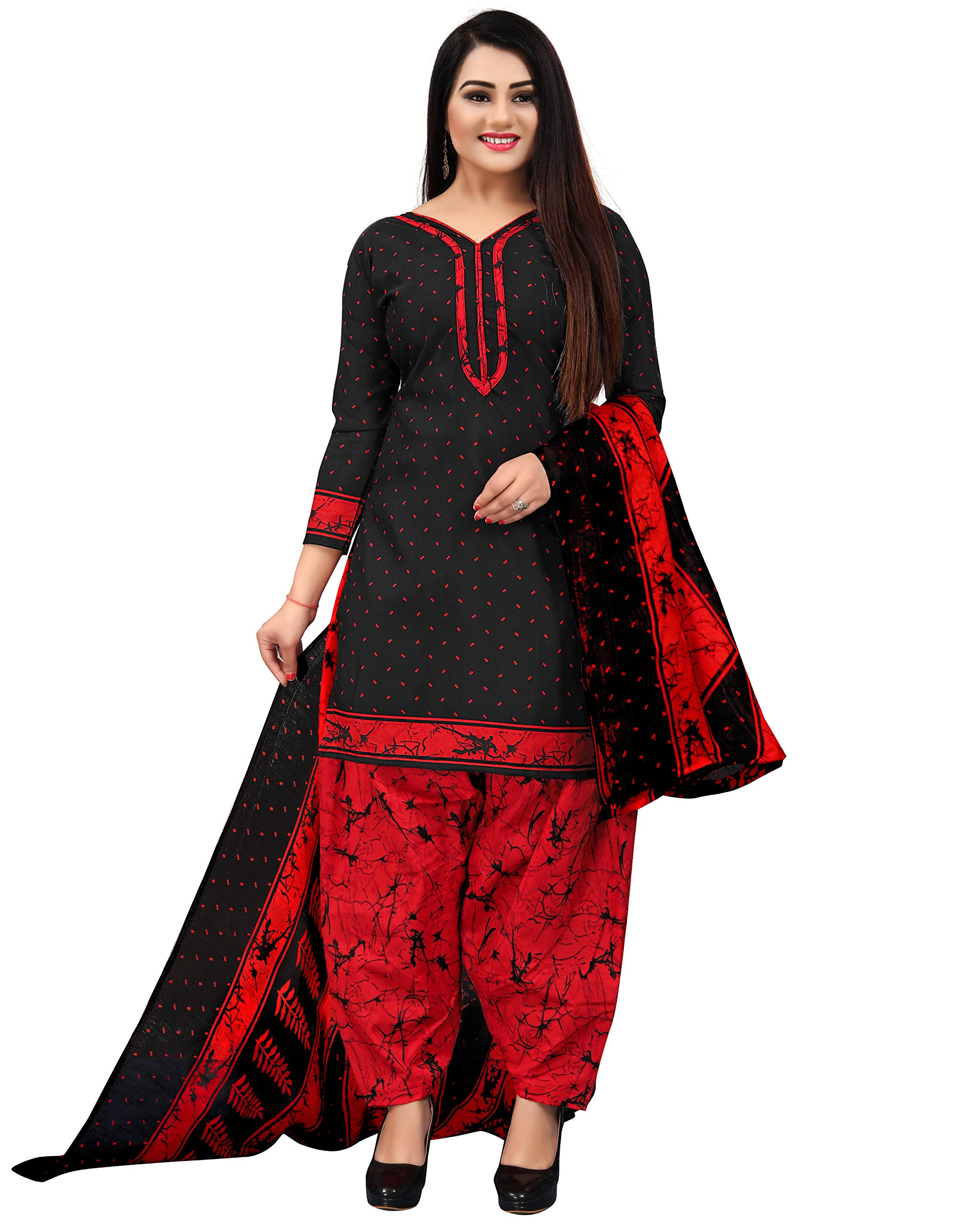 rajnandini Women's Black and Red Cotton Abstract Printed Unstitched Salwar Suit Material-picture-29