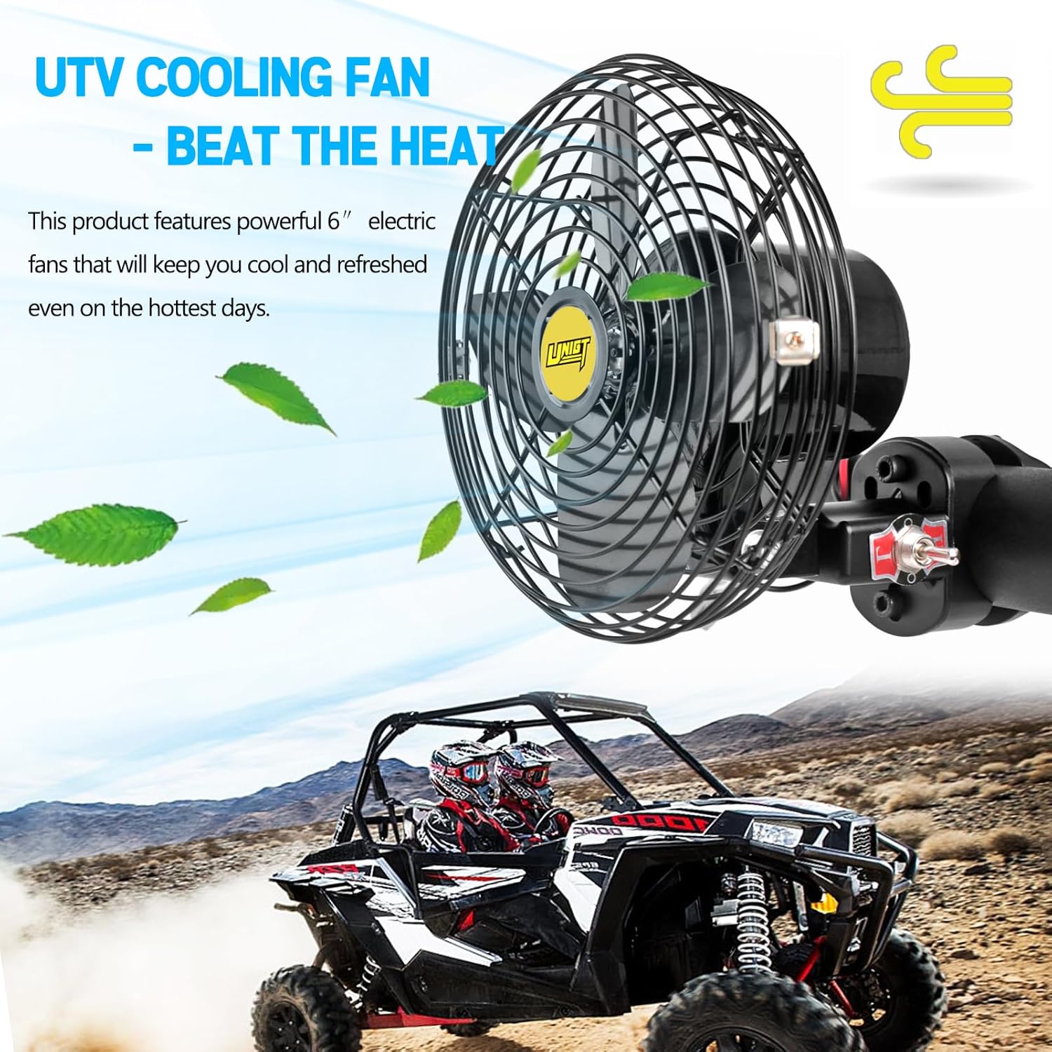 Universal UTV Cooling Fan Compatible with Polaris RZR Can am Maverick X3 Honda Talon Kawasaki SXS 1.5-2.0inch Roll Cage Mount 12v Cool Air Overhead Fan