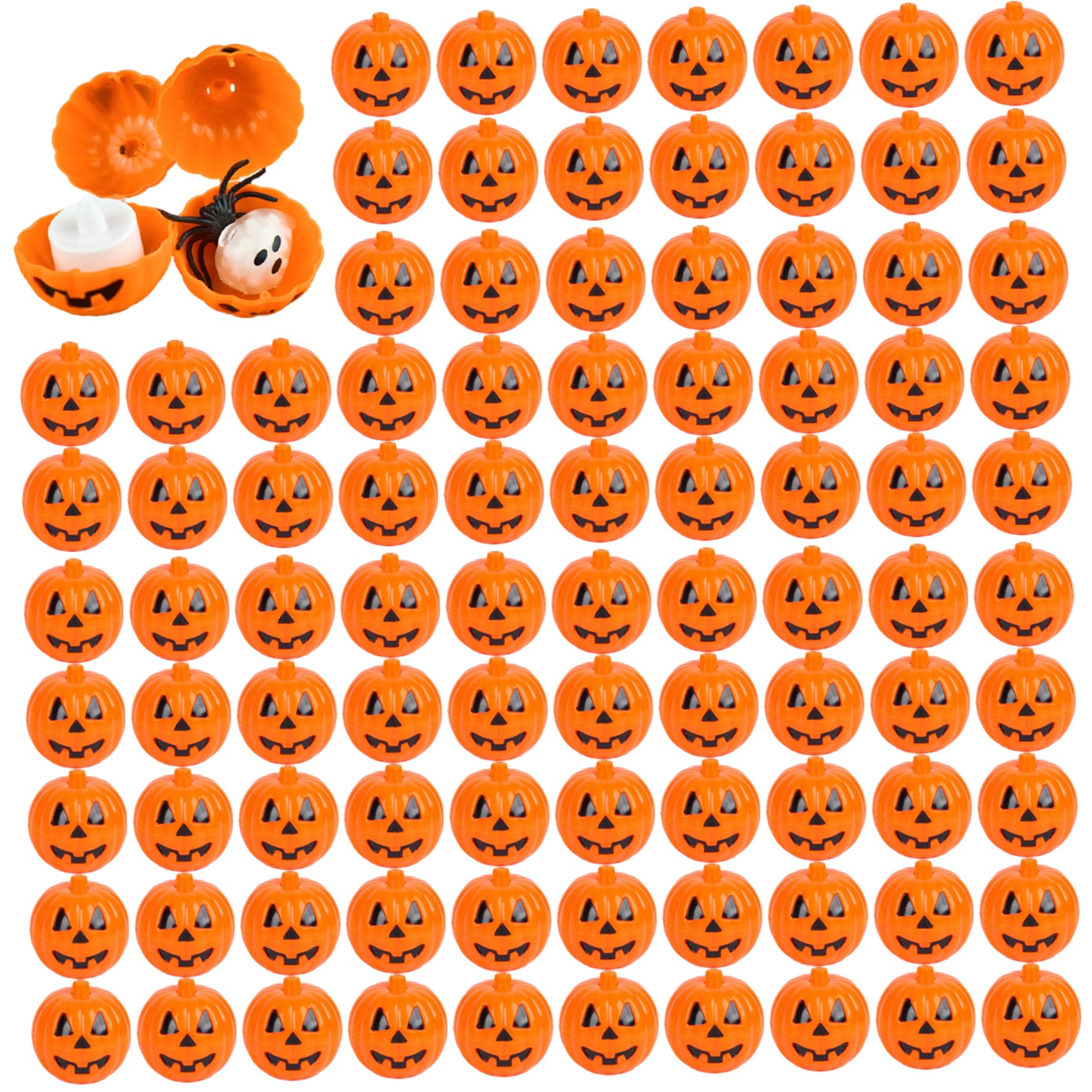 Vervevum Pumpkin Container, 72PCS Plastic Halloween Treat Boxes, Ghost Face Halloween Pumpkin Candy Box, 2.4in Reusable Mini Pumpkins Box for Party Favors, Plastic Pumpkins