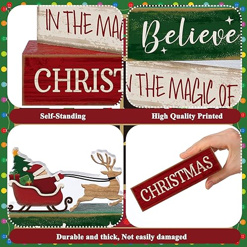 Miniatura 5 de 4 piezas de decoración de mesa de Navidad de madera de Papá Noel, bloques escalonados, decoración de Papá Noel y alce, centro de mesa para el hogar,