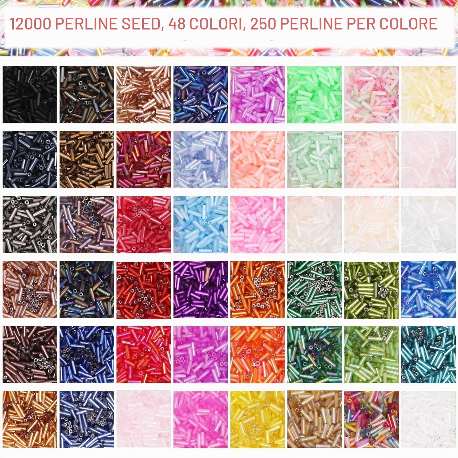 EuTengHao 14400pcs perline di vetro Bugle Seed Beads Kit perline tubo per braccialetto fai da te collane artigianato gioielli Making Supplies (7 mm, 300 per colore, 48 colori)