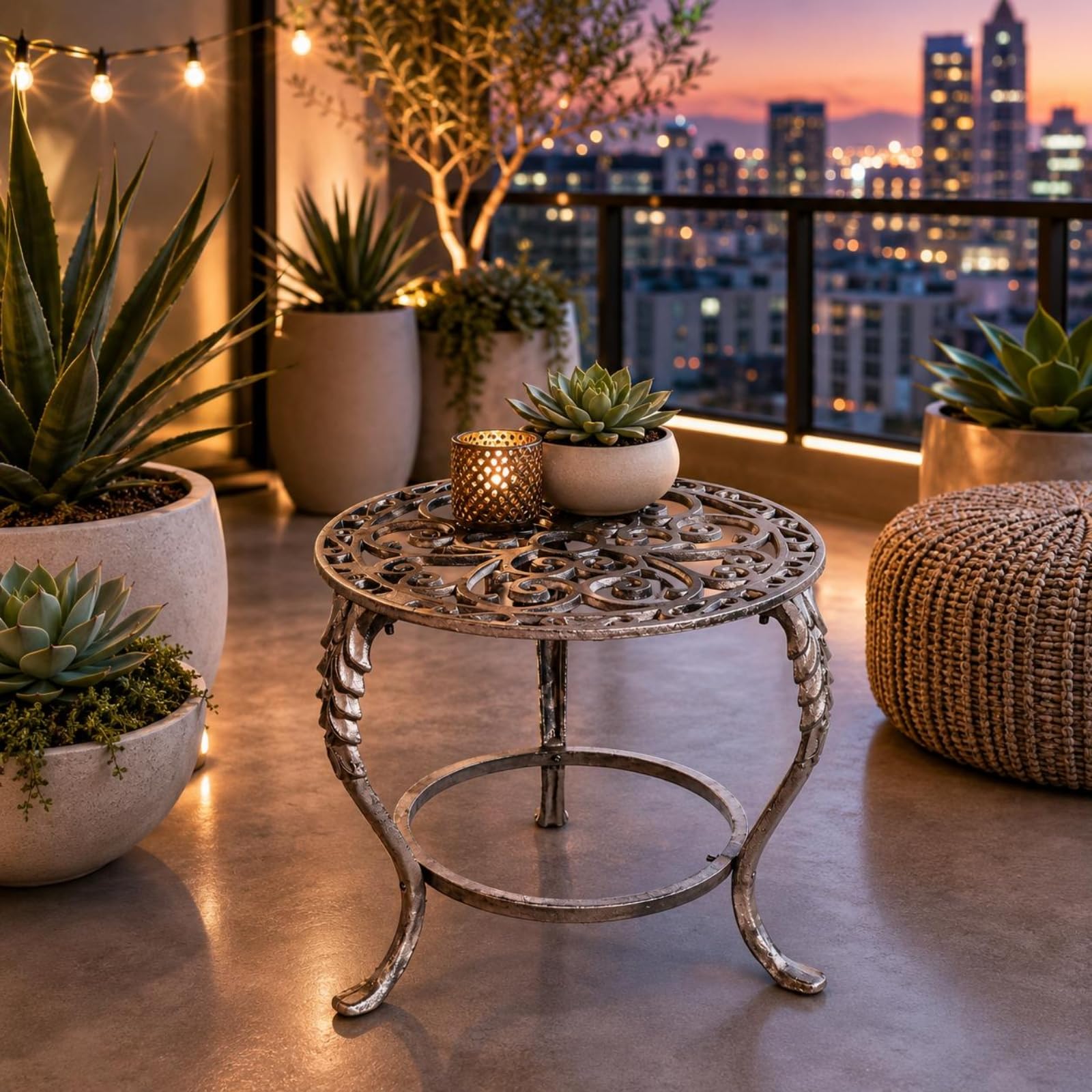 Support Plantes, Porte-Plante en Fonte Rustique, Porte-Pot Métal Rond