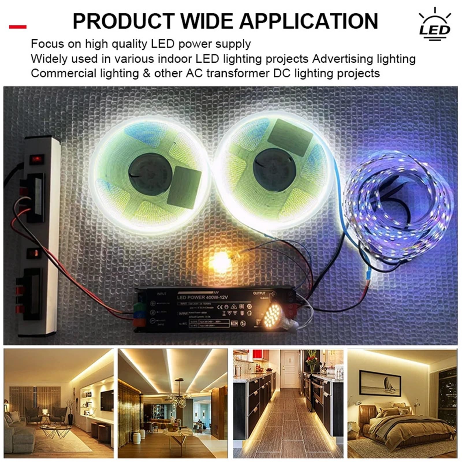 Trasformatore di illuminazione a LED Ultra-sottile AC100-265V a DC 12V 24V 60W 100W 200W 300W 400W driver tensione regolabile(60W AC100-265V,DC 24V)