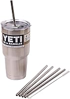 Vista 1 de CocoStraw 4 popotes anchos de acero inoxidable + tapa de agujero para pajilla, extra largas de 30 onzas, se adapta a vasos Yeti Tumbler Rambler Cups