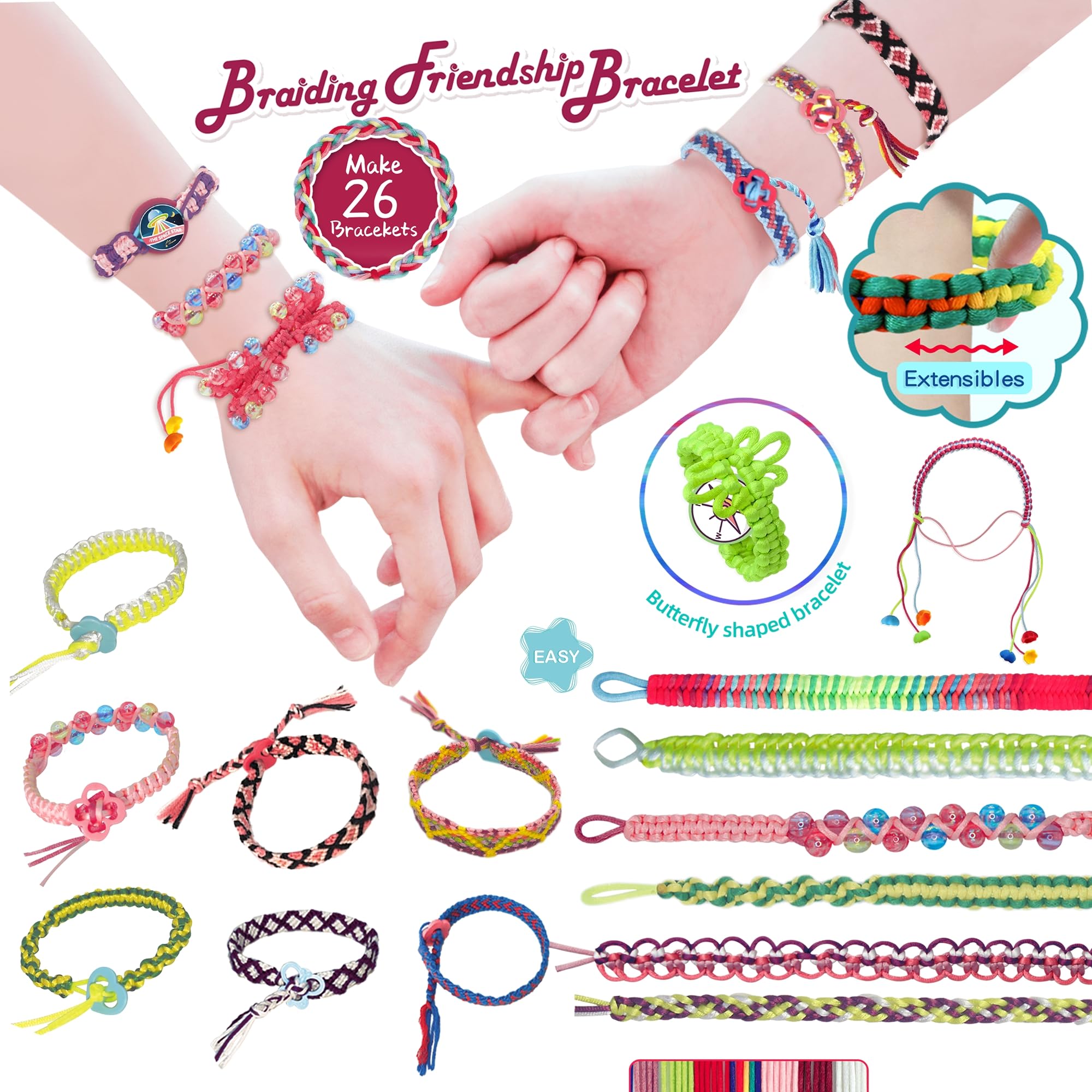 Kimsky Braccialetti dell'amicizia fai da te per bambini, set di braccialetti dell'amicizia, adatti per ragazze di 6-12 anni, fai da te per bambini, colore rosso rosa