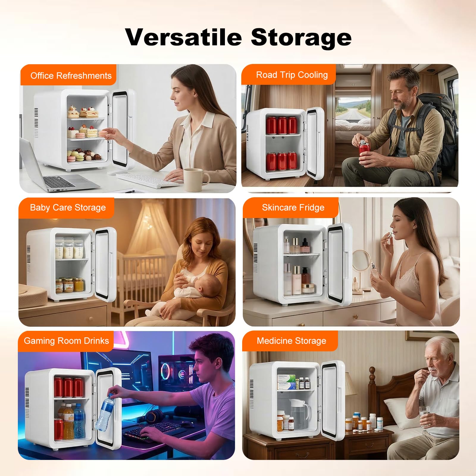 Mini réfrigérateur 4 litres/6 canettes, refroidissement et chauffage, 220 V CA/12 V CC, thermoélectrique, mode ECO à faible bruit de 25 dB, pour chambre à coucher, voiture, dortoir, bureau