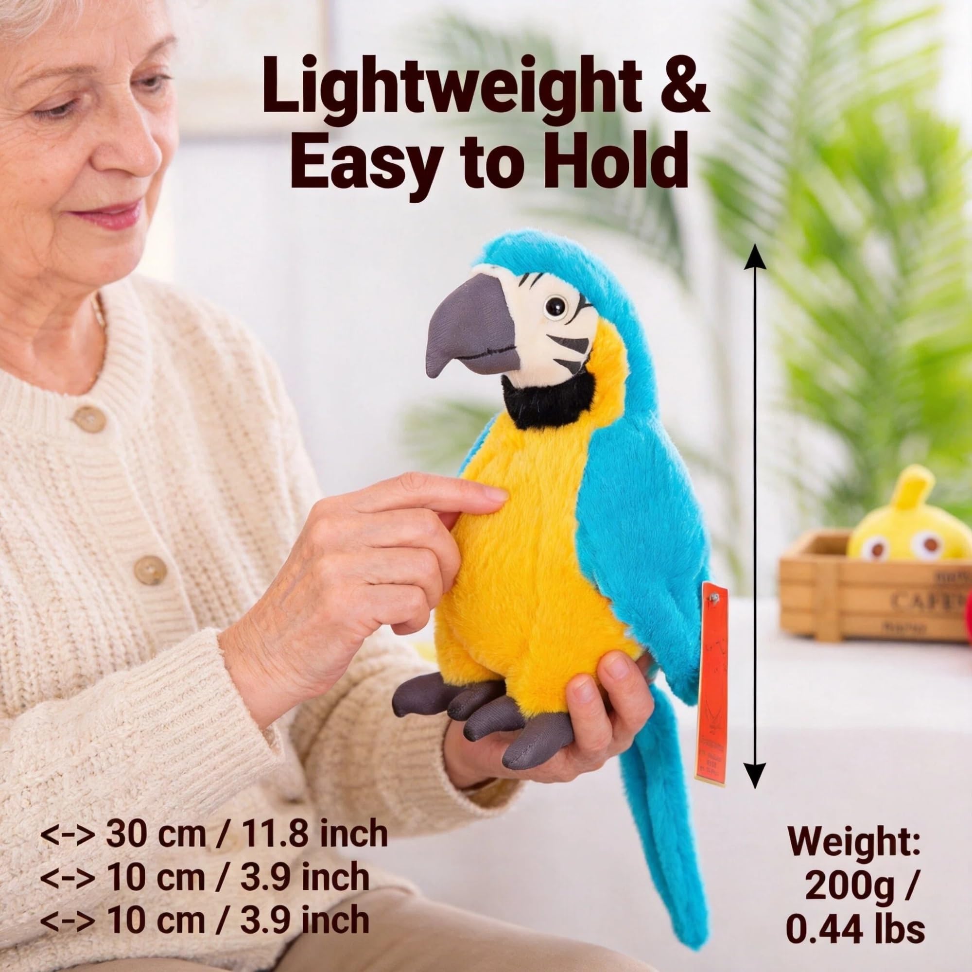 Parrot Plush Sensory Fidget with Substantial Anxiety Support, 11 In | Sensory plush for seniors, anxiety relief for elderly, tactile plush companion for adults, fidget‑style comfort(Azul)