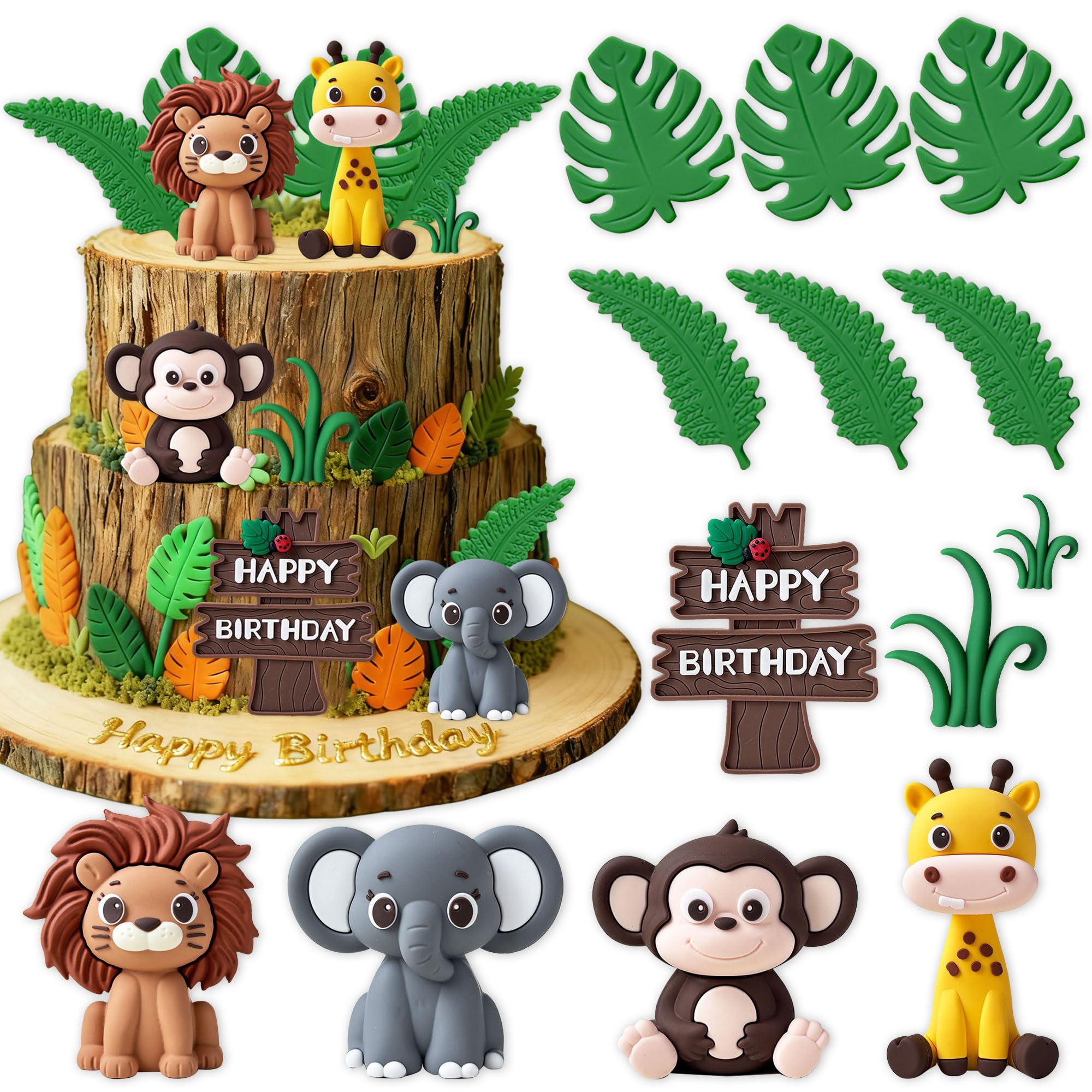 JeVenis Dschungeltiere Kuchendekoration Wild One Safari Kuchendekoration Giraffe Löwe Kuchen Dschungel Geburtstag Babyparty Partyzubehör