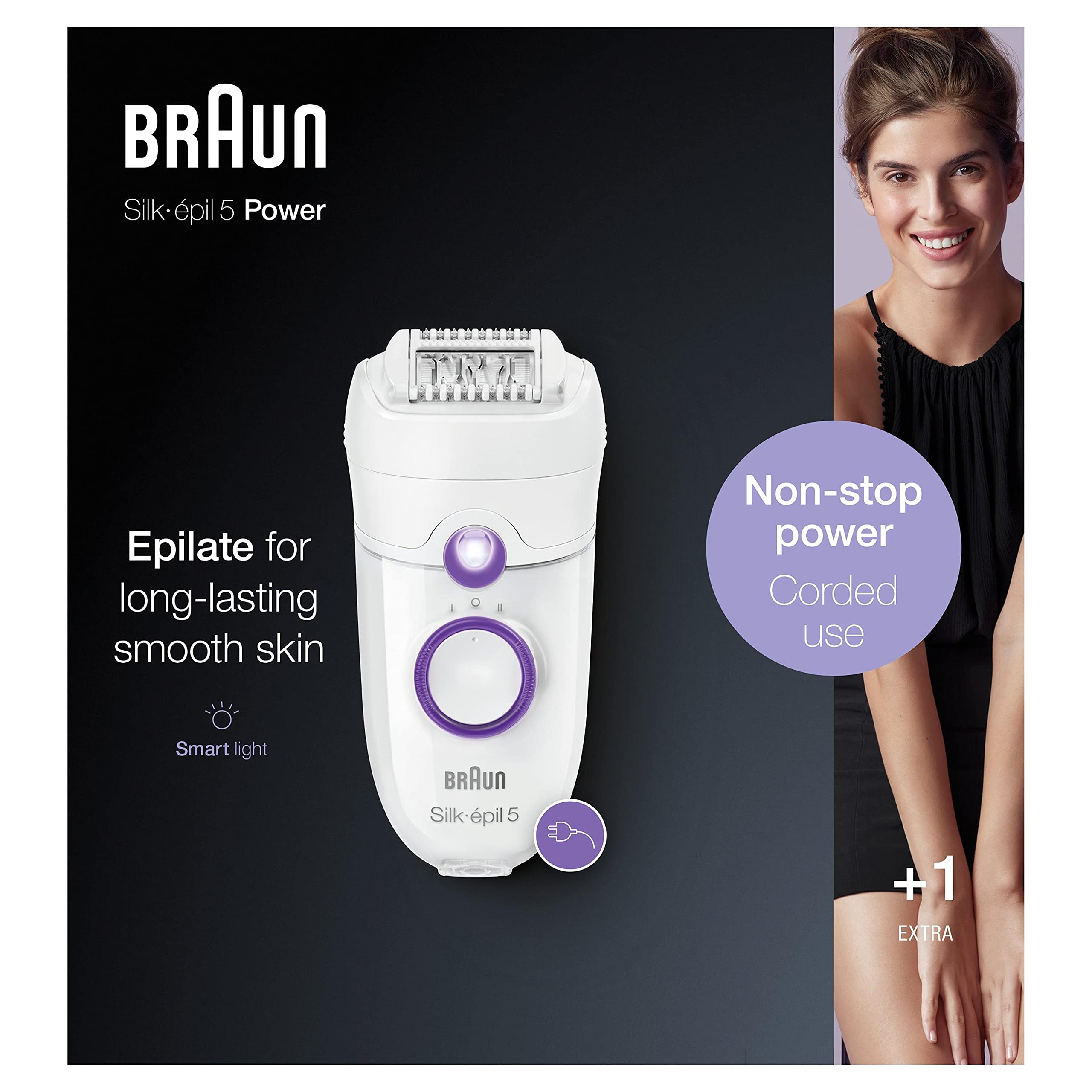 Braun Silk-épil 5, damski depilator, nadaje się do trudnych konturów, z regulacją prędkości, wygodne usuwanie włosów, pomysł na prezent, 5-505 biały i fioletowy