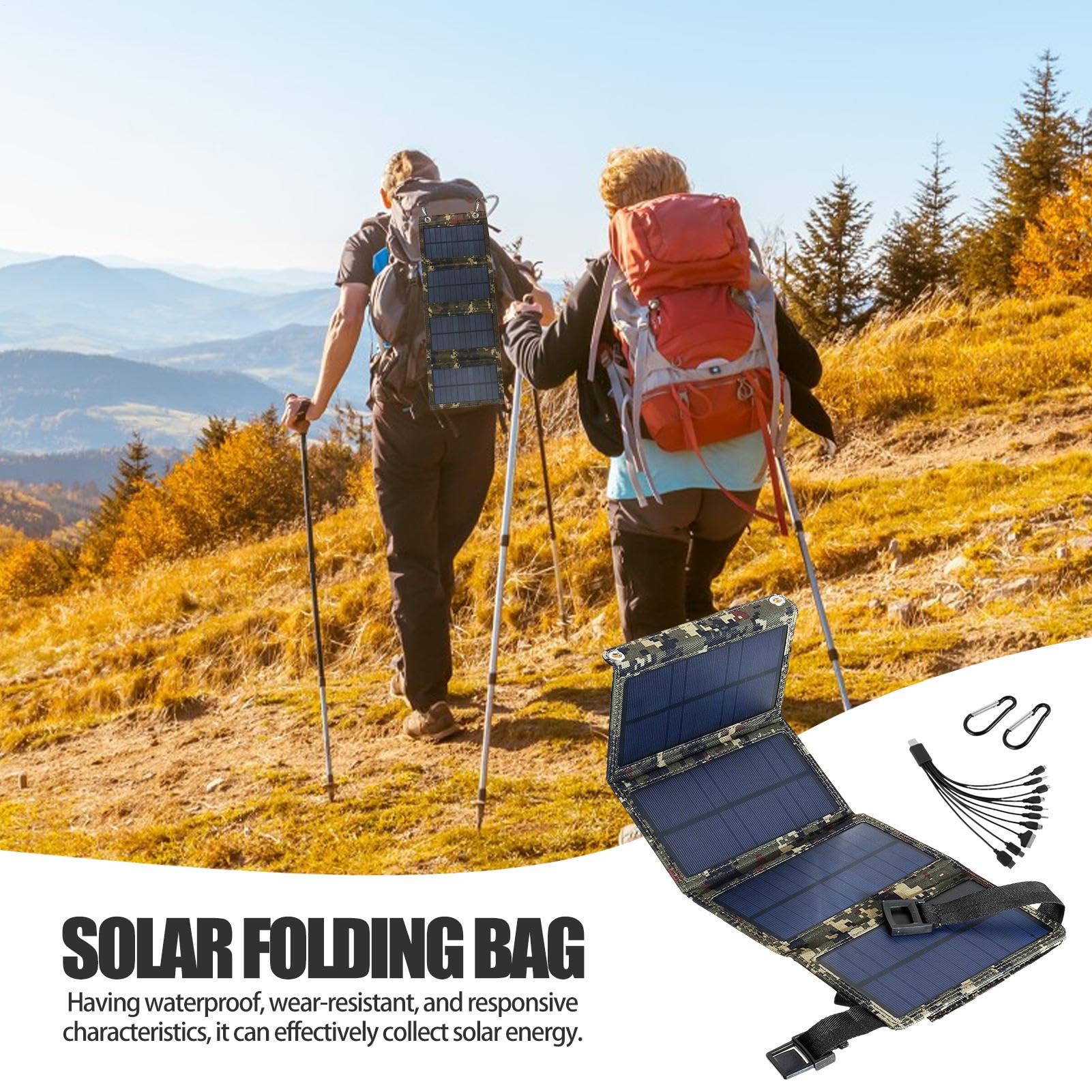 Chargeur Solaire 50W 5V, USB Panneaux Solaires Pliable, Solaire Power Bank Portable, pour Smartphone, Tablette, Camping et Plus, 18.5x11.5x4cm