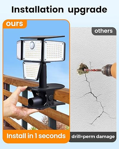 Miniatura 4 de Luces solares con clip para valla, instalación de 1 segundo, luces de seguridad con sensor de movimiento con control remoto, gran angular de 270,